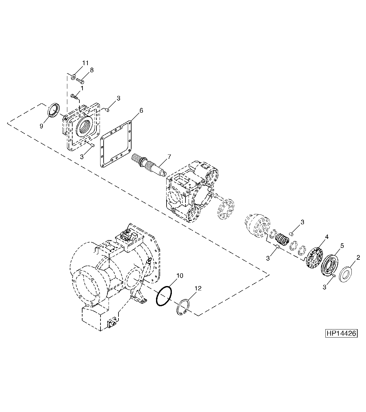 HYDROSTATIC DRIVE PUMP, FRONT COVER AND SHAFT