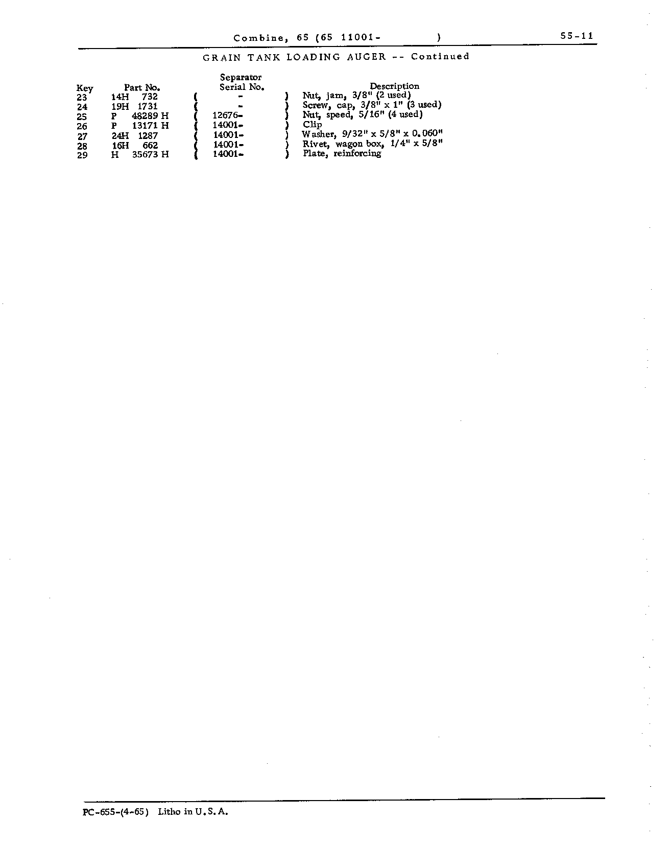 Grain Tank, Loading and Unloading Augers, and Ladder (Continued)