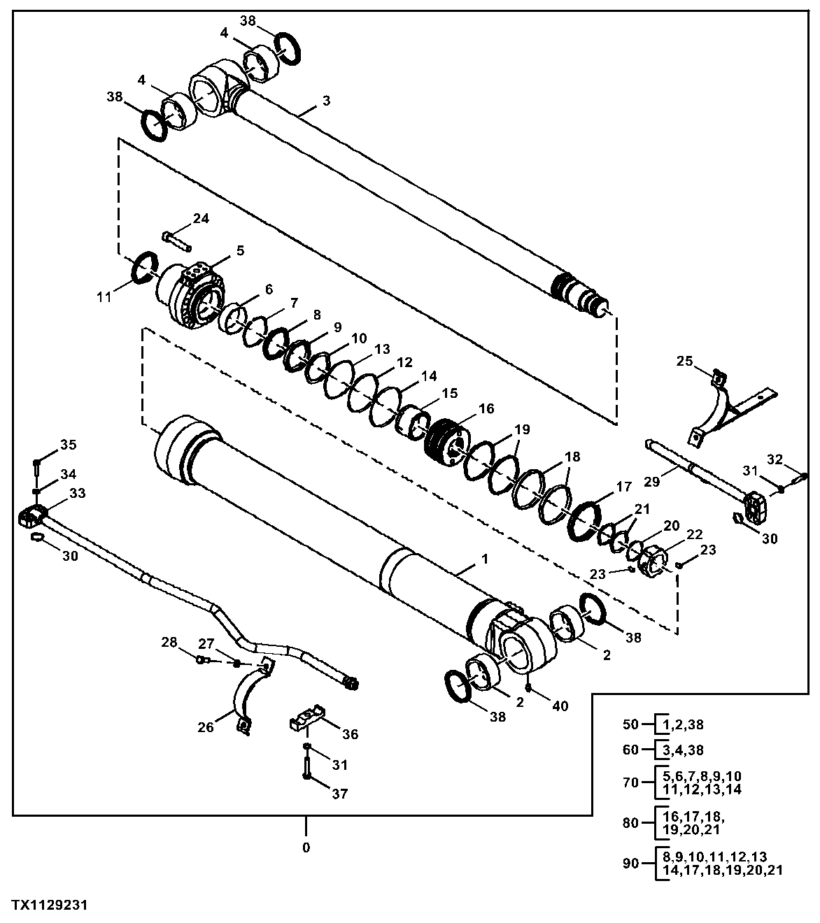 Left Boom Cylinder Components (040106 - 041174)