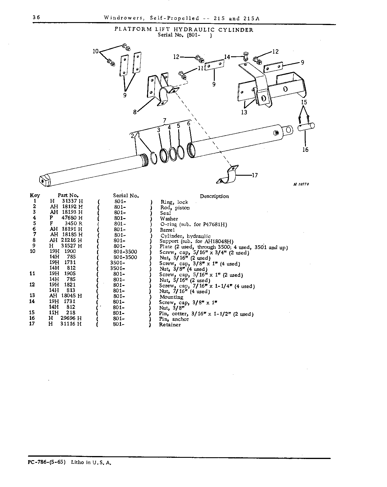 Cylinder, platform lift hydraulic ( 801- )