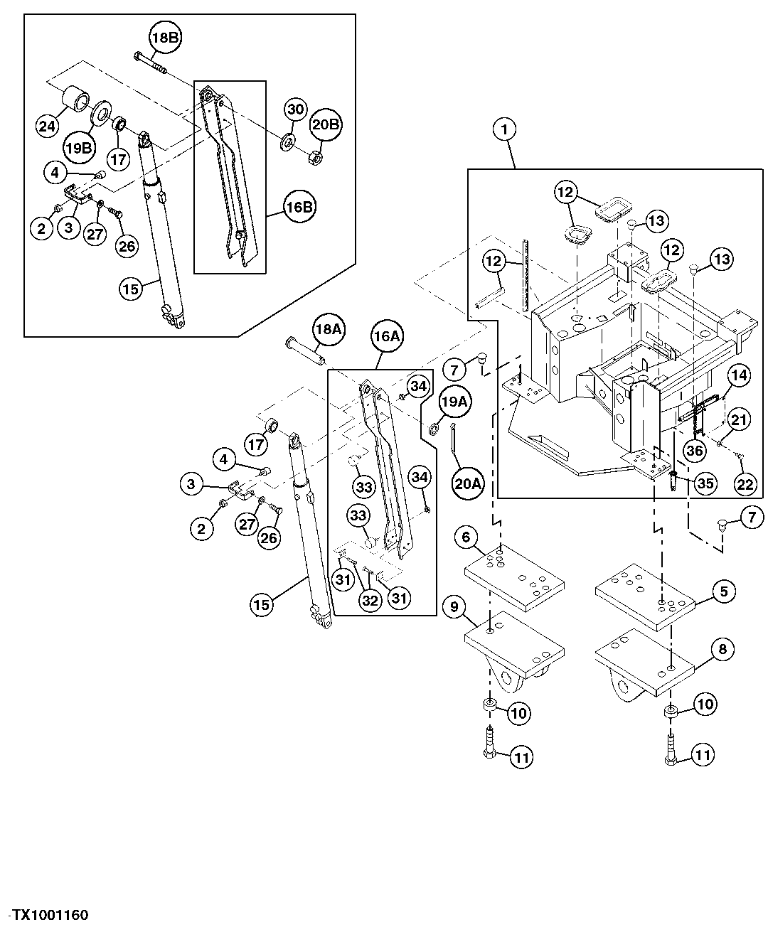 Cab Platform, Seals, Brackets And Cab Tilt Cylinder And Tilt Cylinder Kit