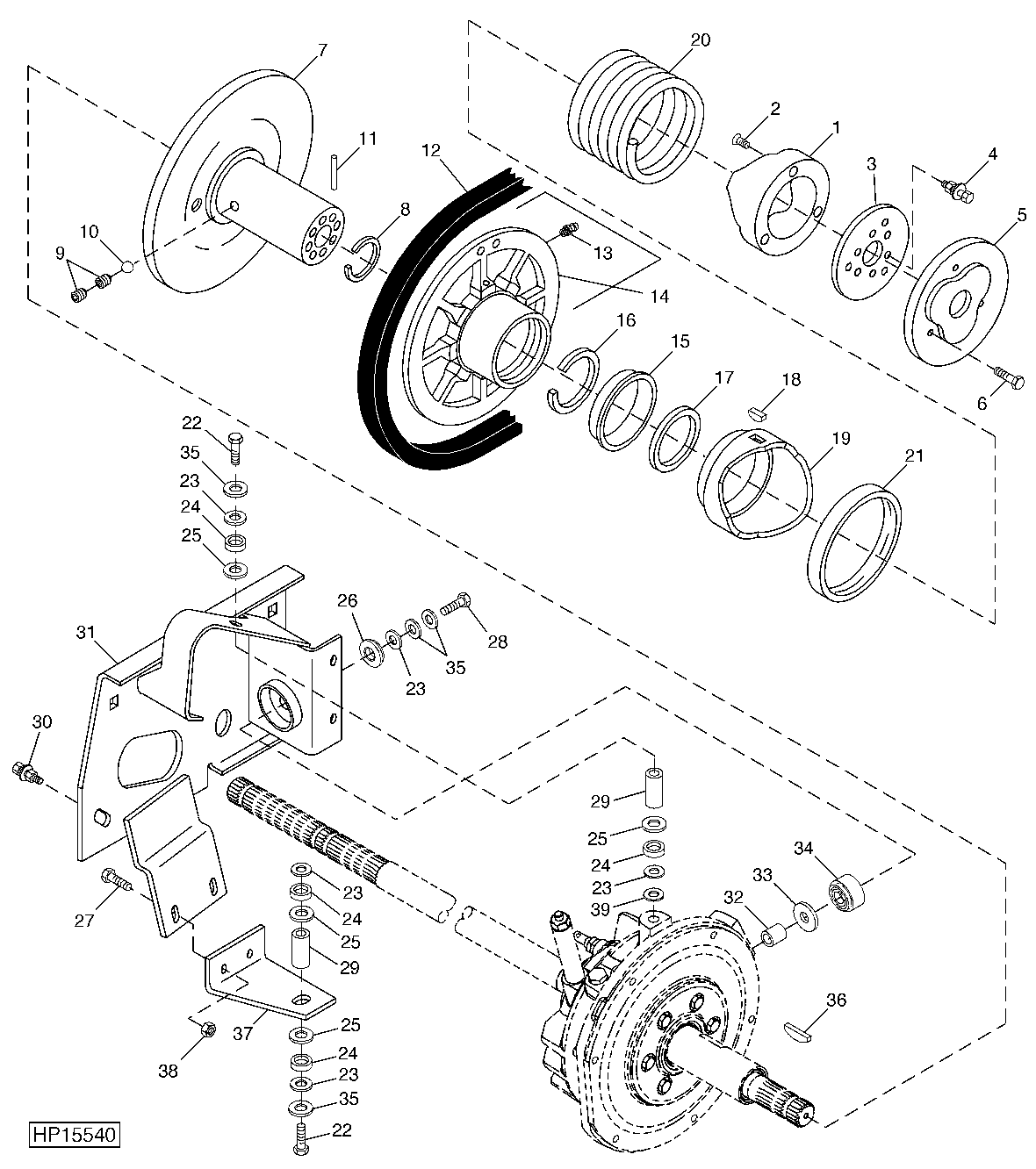 FRONT DRIVE SHAFT, SHEAVE AND MOUNTINGS (VARIABLE)