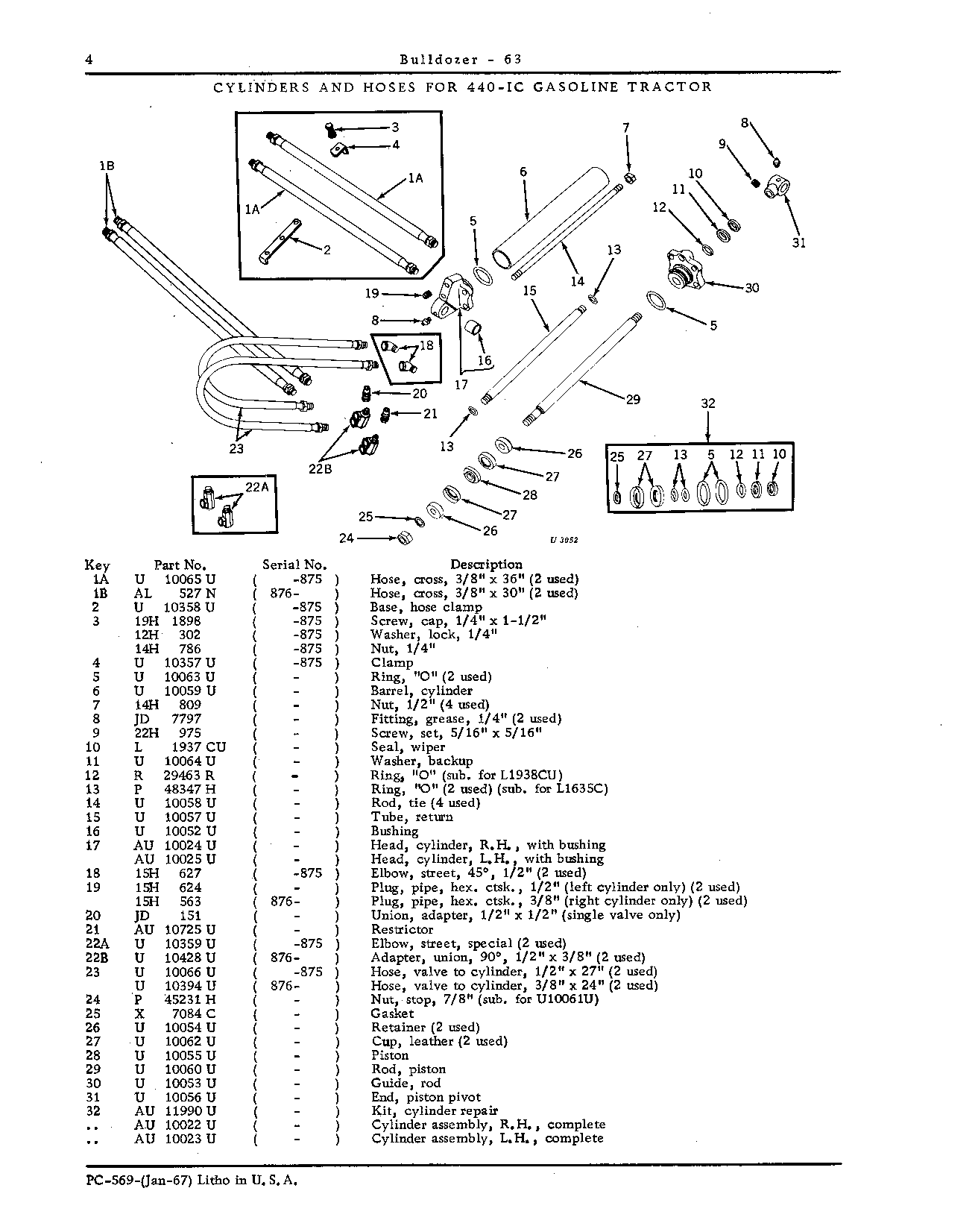 Cylinders and Hoses for 440-IC Gasoline Tractor