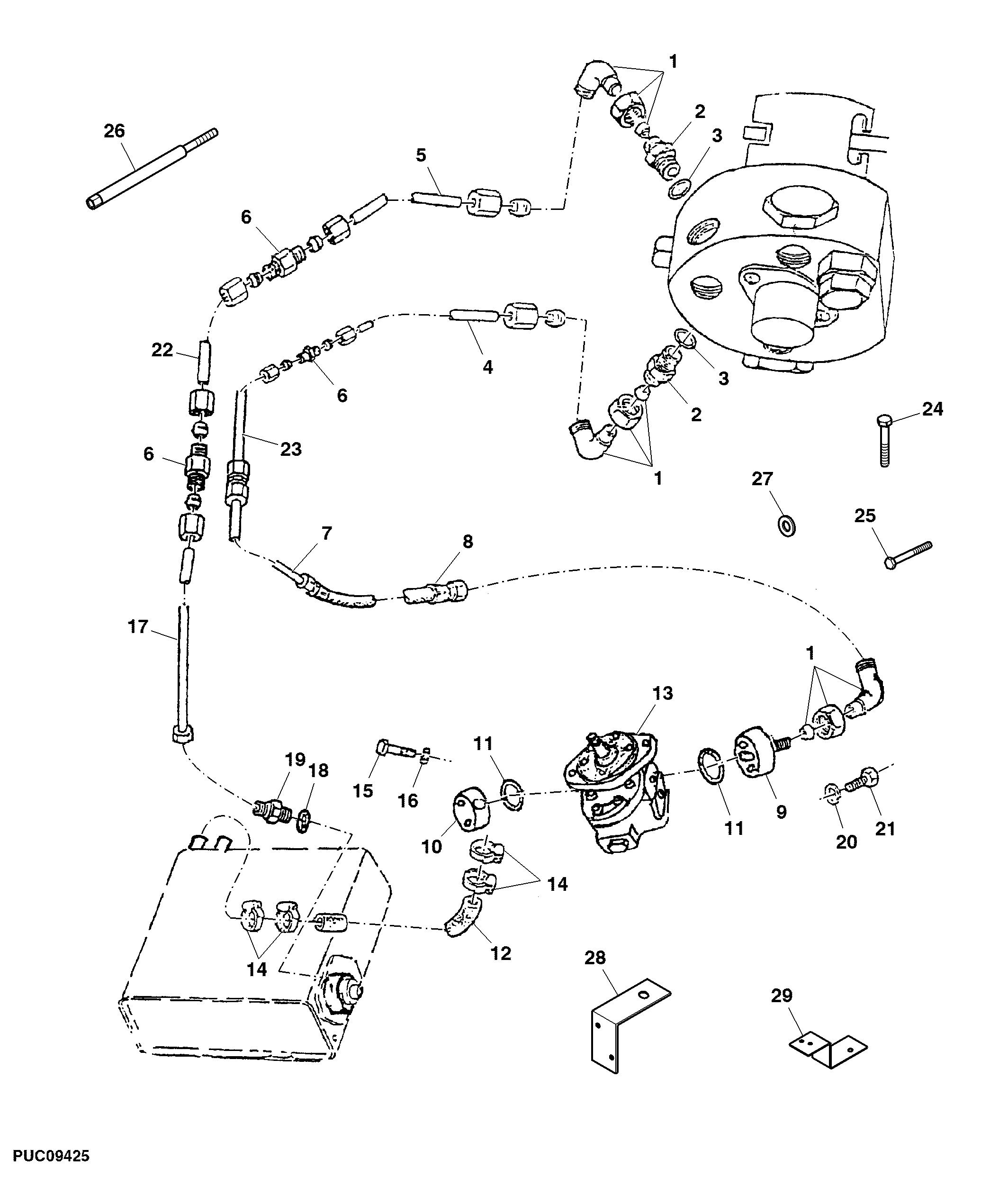 Hydraulic Line, Reservoir, Pump, Control Valve