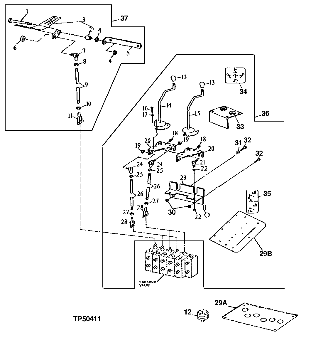 Two Lever Backhoe Control Lever Linkage (For Extendible Dipperstick)