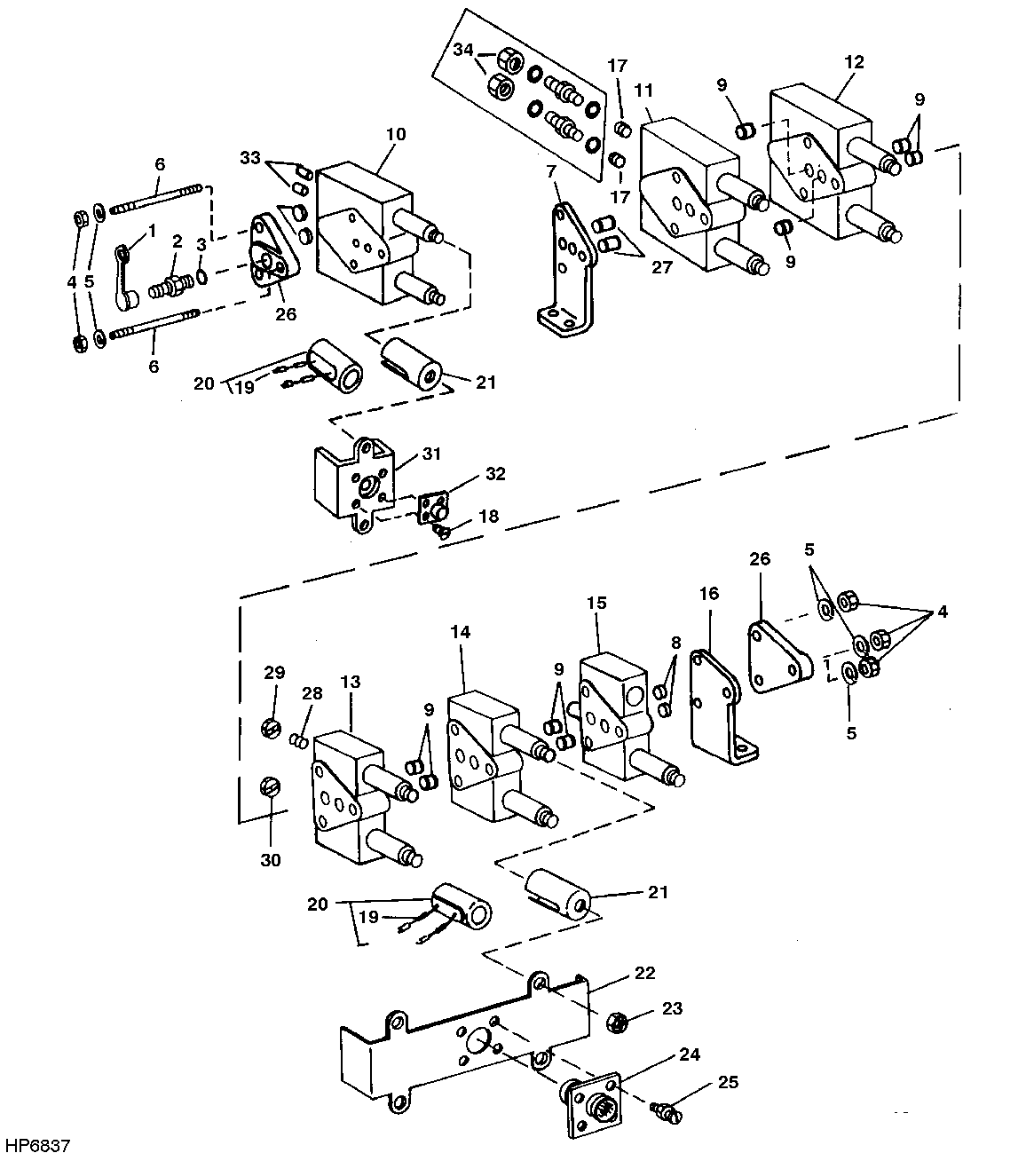 SIX STACK SOLENOID CONTROL VALVE MODULE ASSEMBLY AND MOUNTINGS