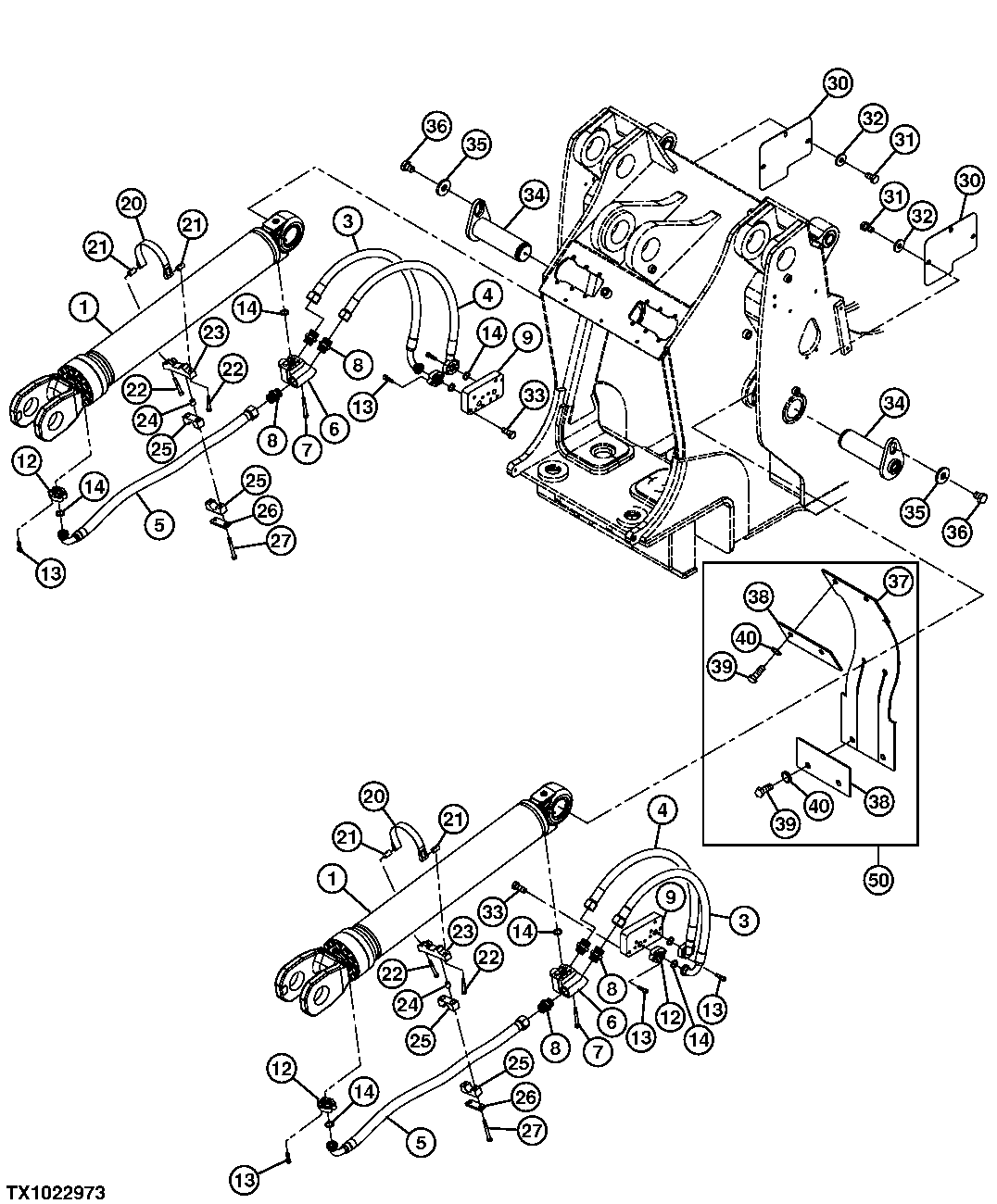 Boom Lift Cylinder, Hoses, and Mounting Parts