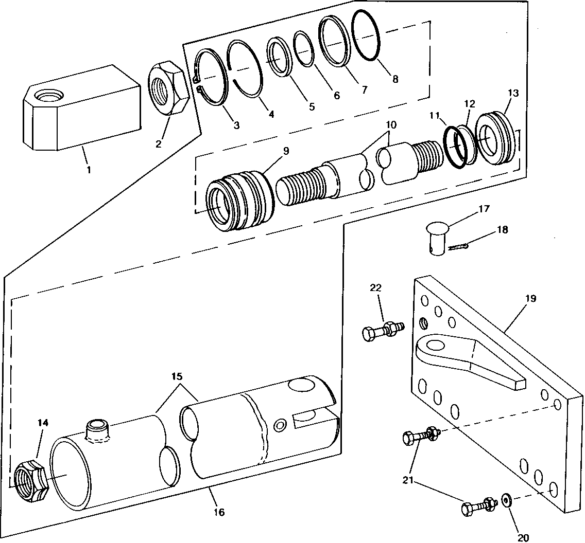 UNLOADING AUGER SWING HYDRAULIC CYLINDER AND MOUNTING (600001 - 620100)