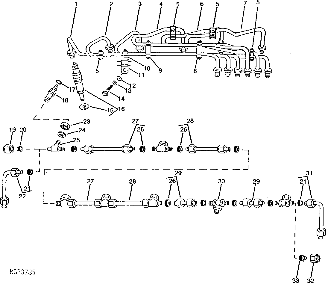 FUEL INJECTION NOZZLES AND LINES (ENGINE SERIAL NO. 500000- )
