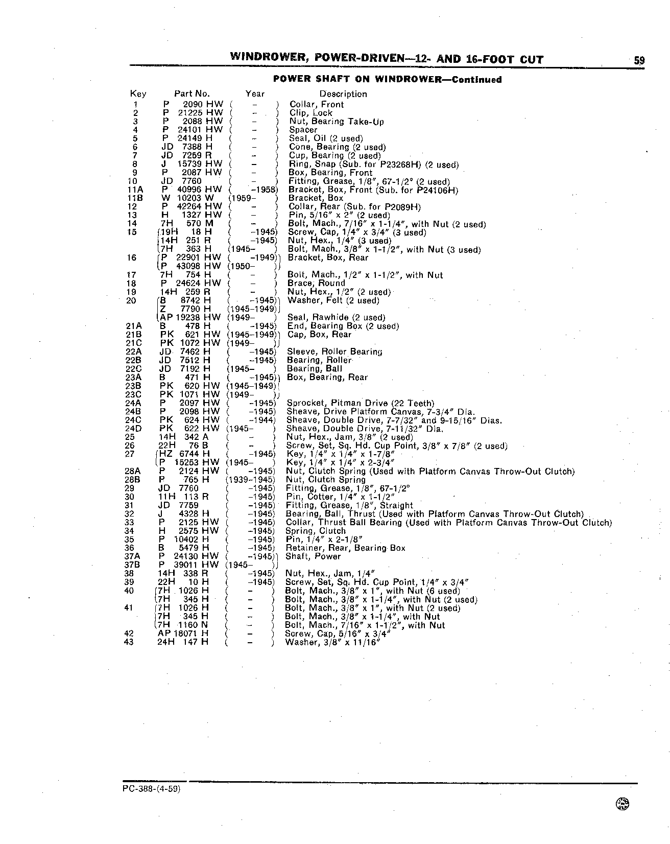 Shaft, Power on Windrow (Continued)