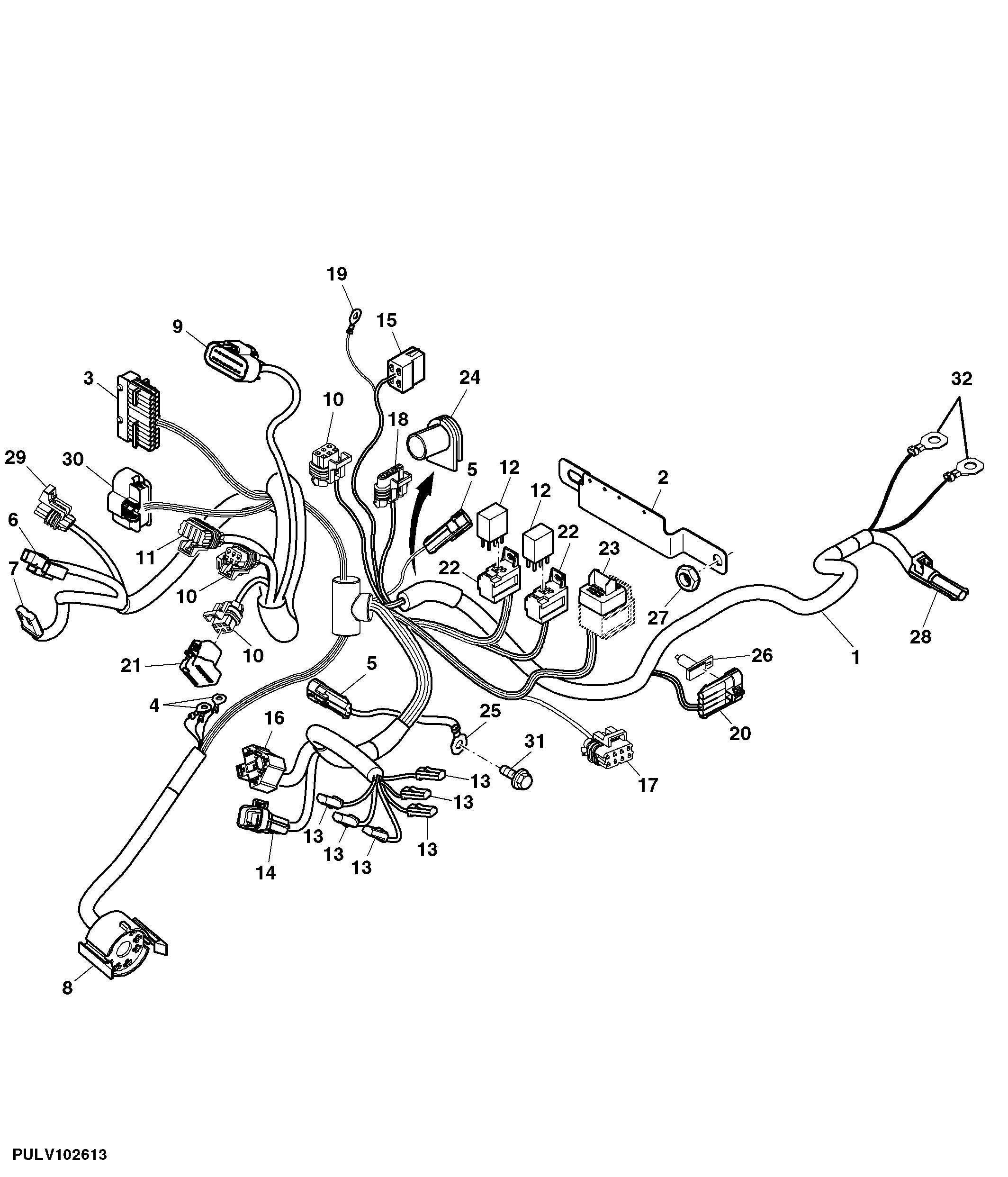 Front Console Wiring Harness, Power reverser Cab (PR) ( - 346999)