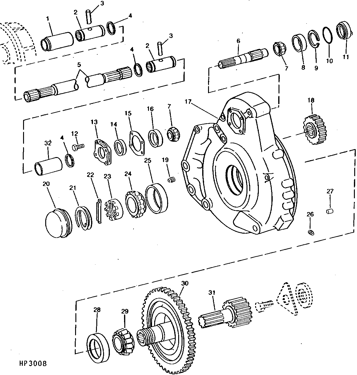 FINAL DRIVE PINION SHAFT, INNER HOUSING, GEARS AND BEARINGS