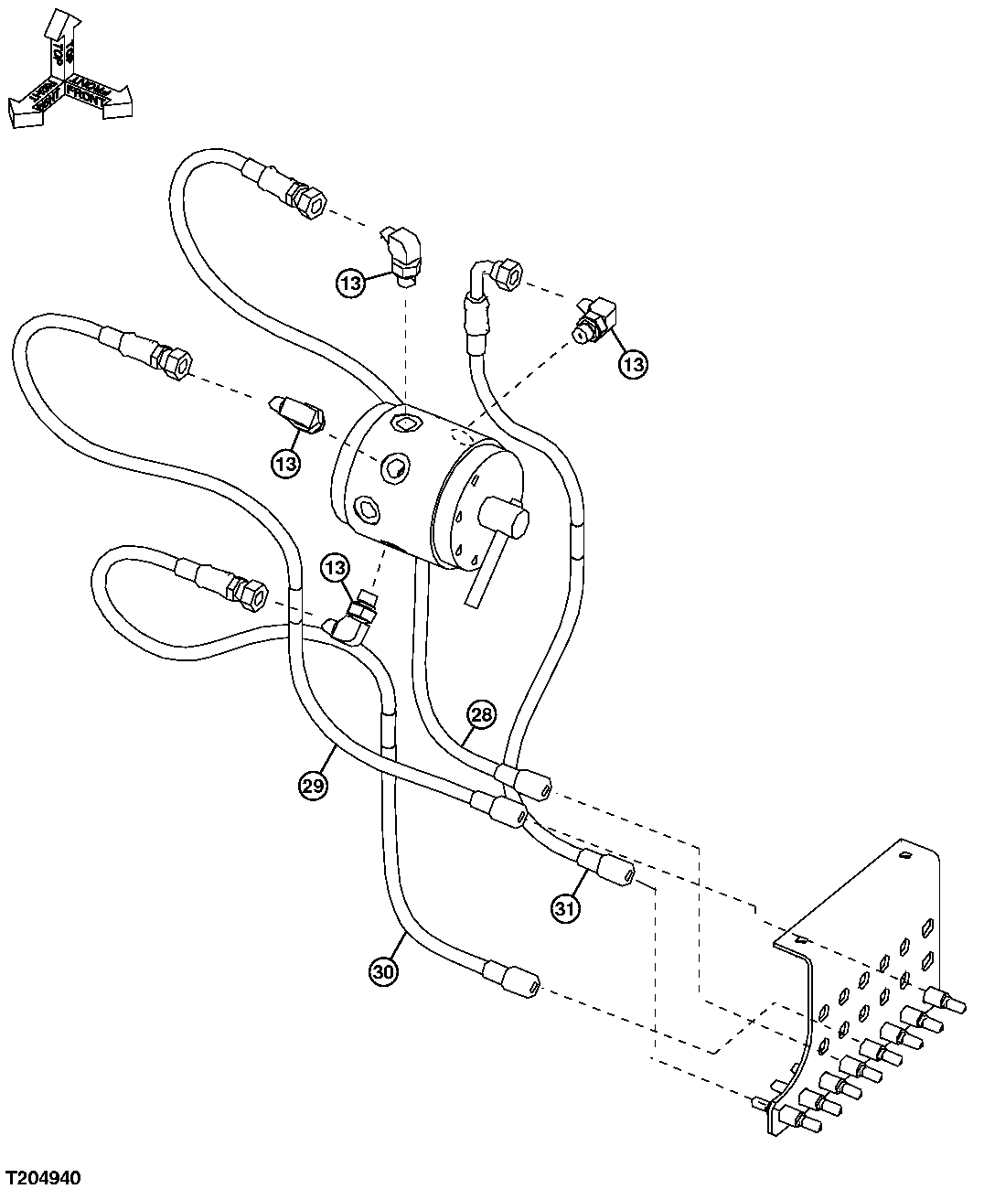 TWO-WAY MULTI-LEVER VALVE HYDRAULIC HOSES FROM CONTROL VALVE