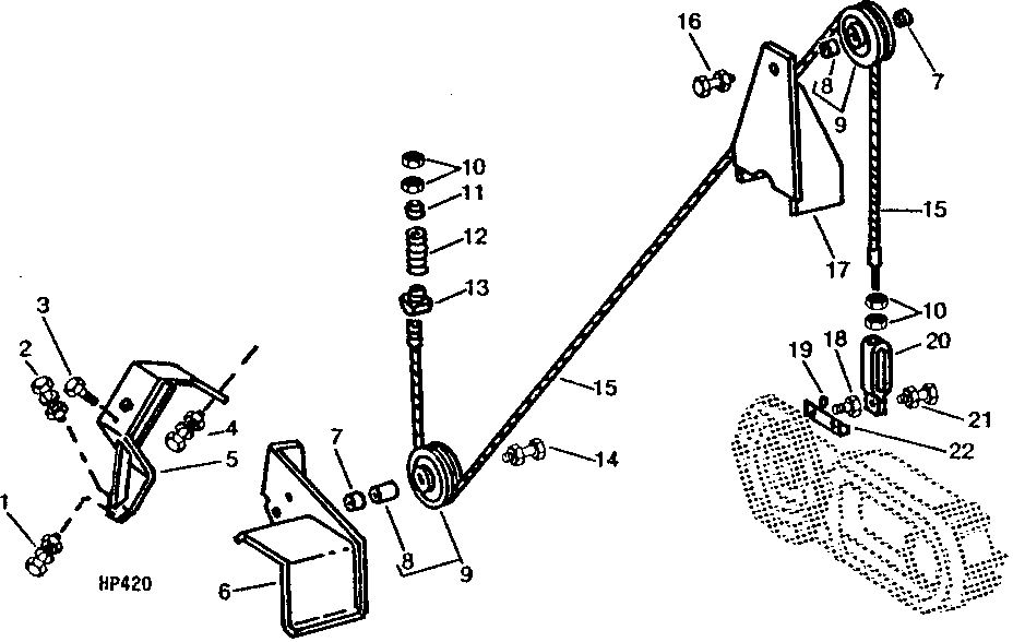 HEADER LEVELING CABLES AND MOUNTING (SIDEHILL) (LEFT-HAND ILLUSTRATED) (CONVEYOR TYPE)