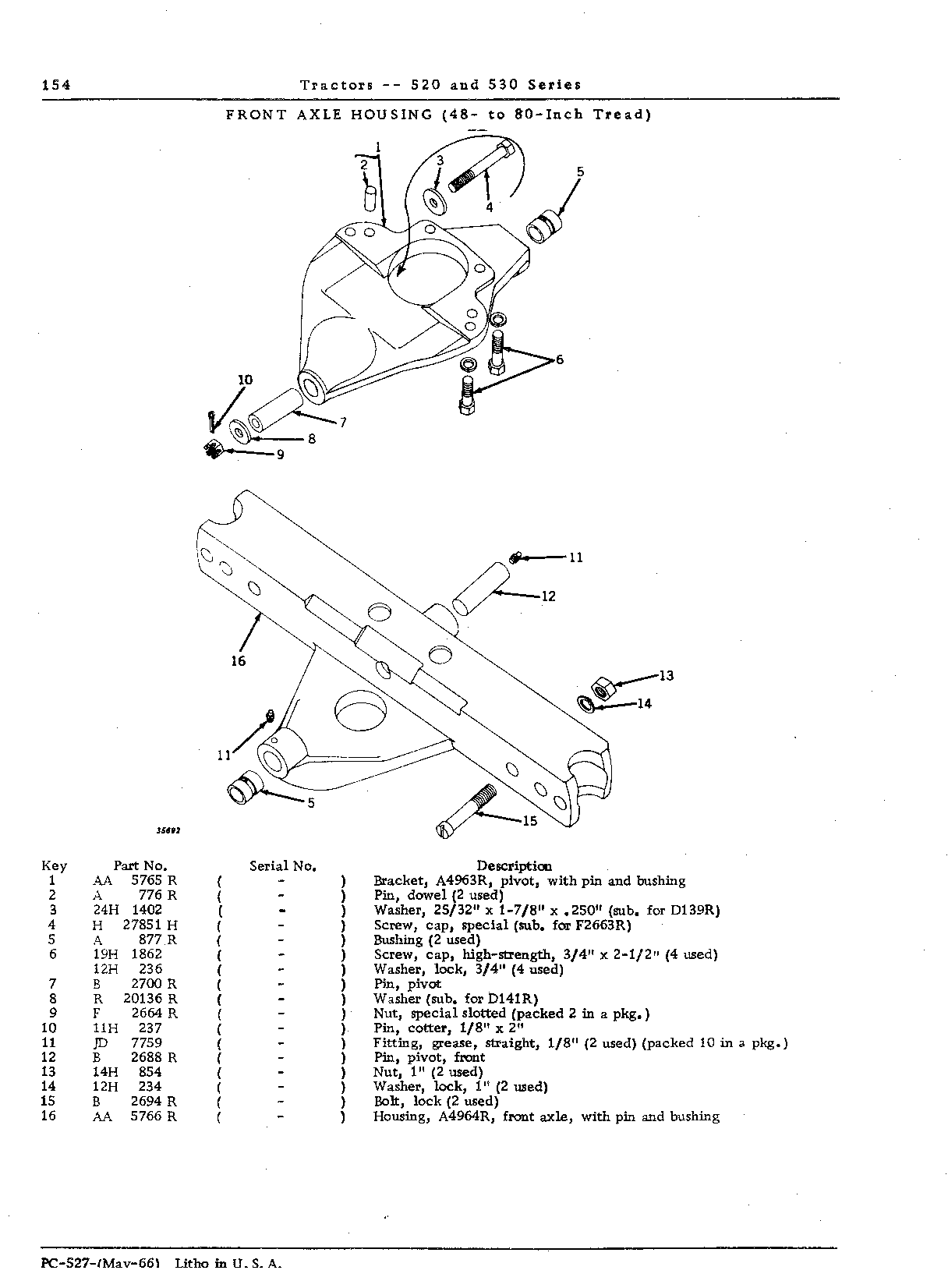Axle, front Housing (48- to 80-inch tread)