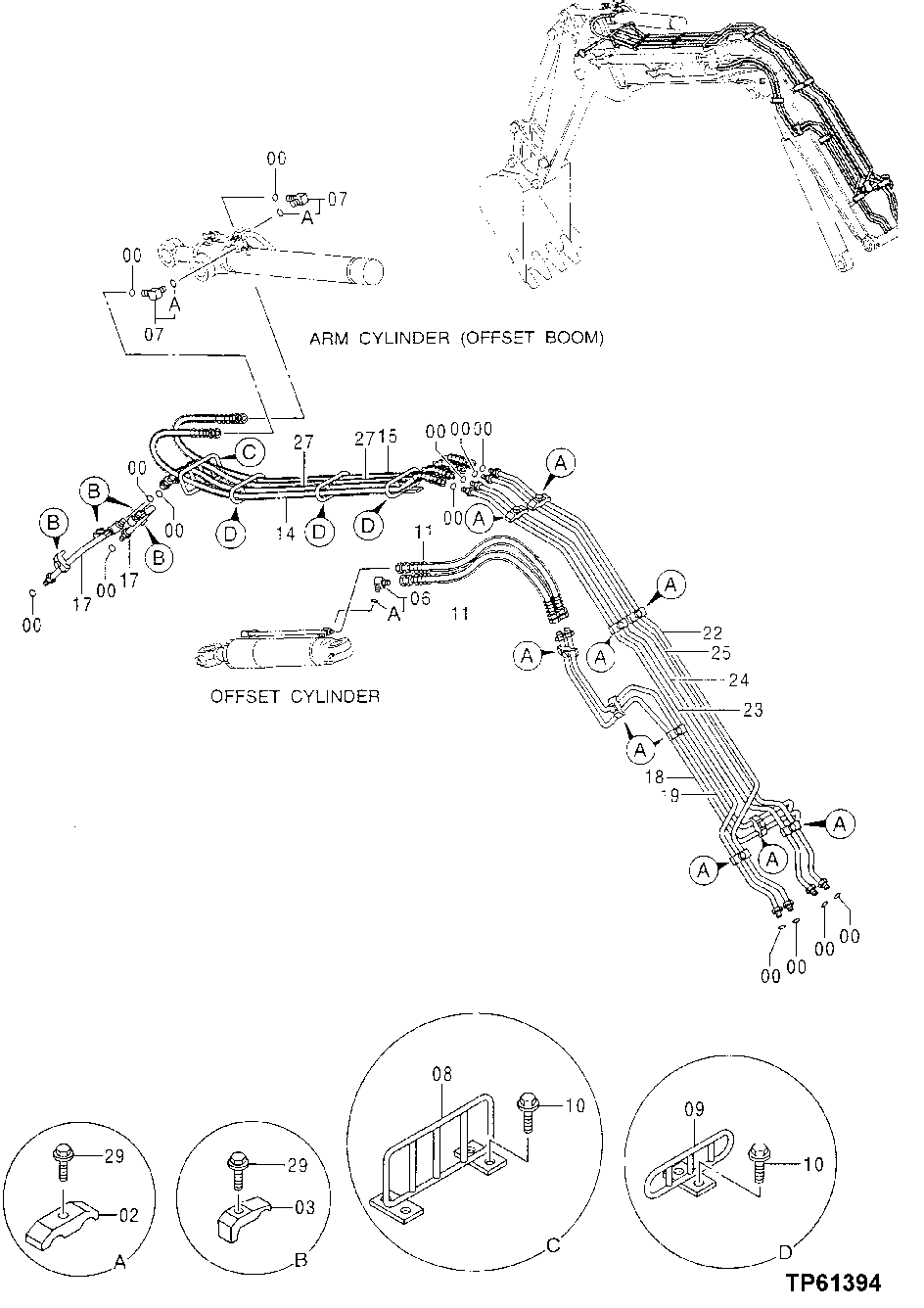 BOOM LINES (TO ARM, OFFSET, AND BUCKET CYLINDERS, OFFSET BOOM)