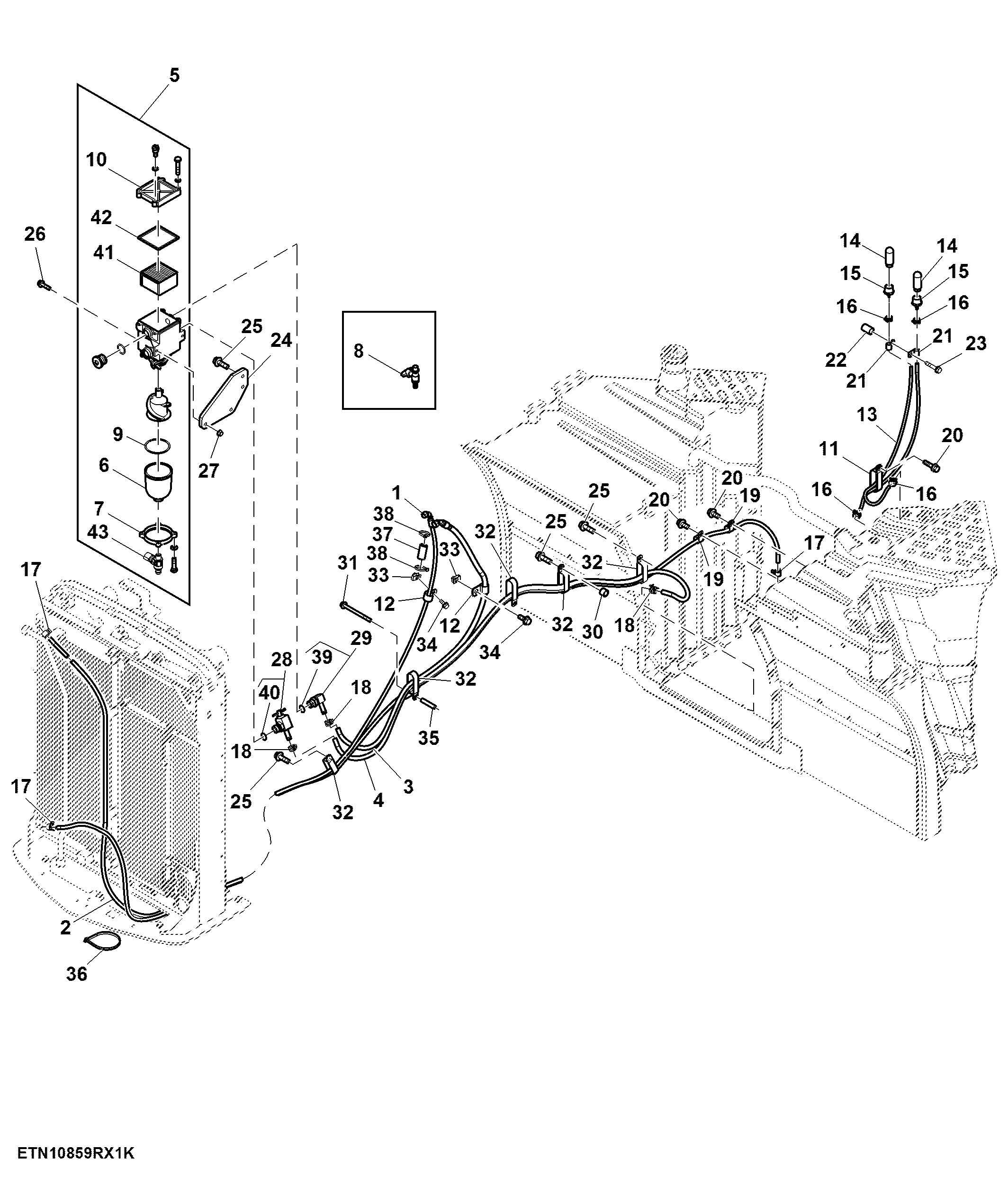 Fuel Lines, W/ Water Separator, 13.5 L Engine
