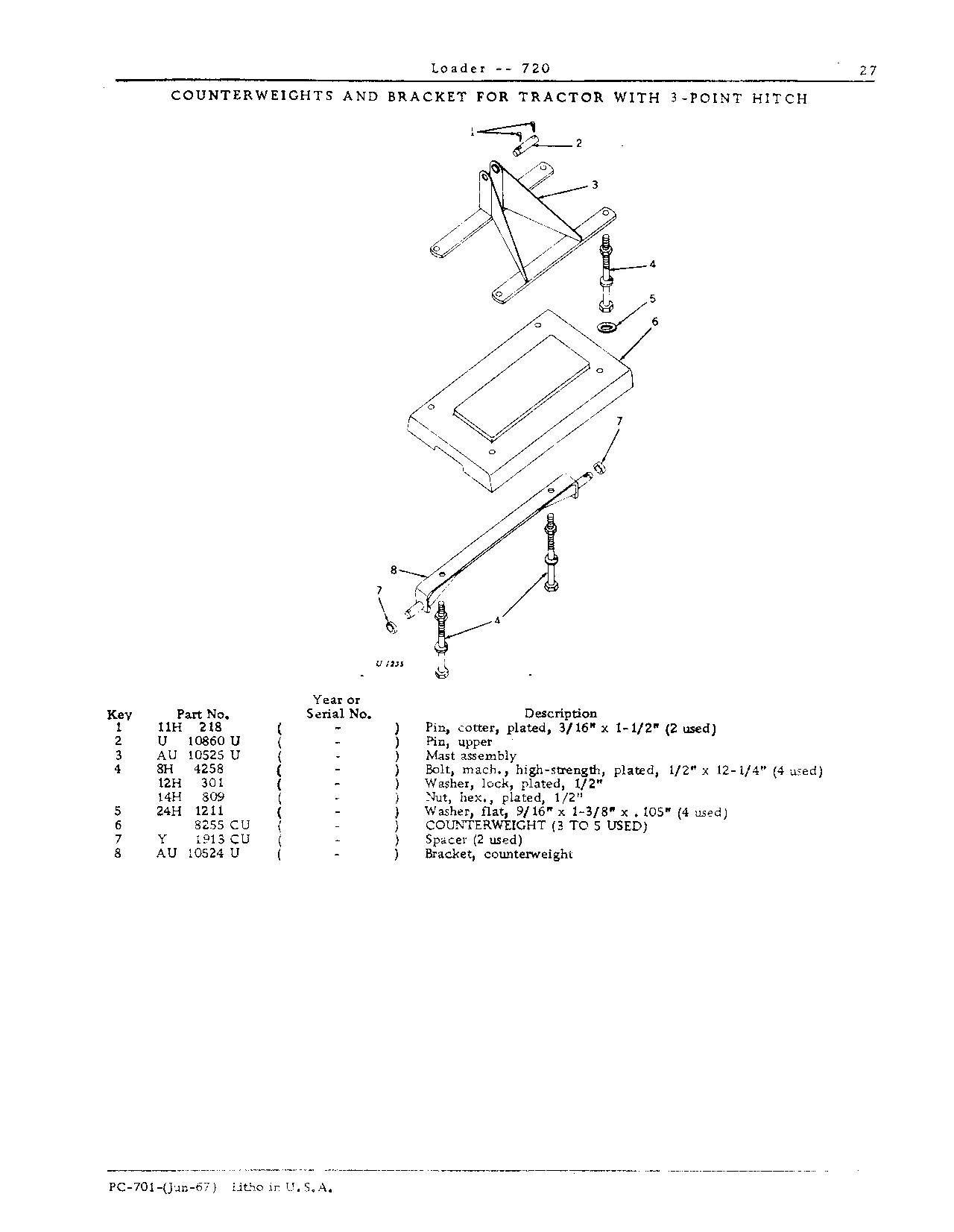Brackets, counterweights: For tractor with 3-point hitch
