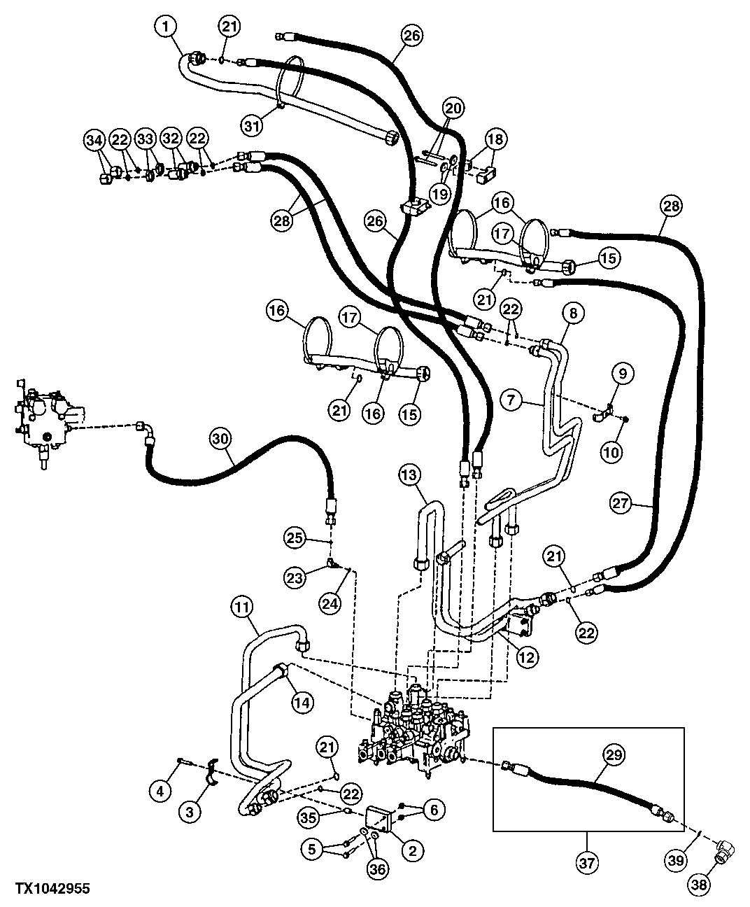 CONTROL VALVE TO BOOM AND BUCKET CYLINDER AND THIRD FUNCTION HYDRAULICS