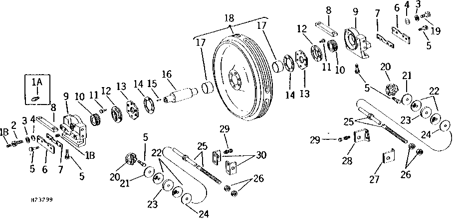CRAWLER TIGHTENER, SHAFTS, AND BEARINGS (LEFT-HAND ILLUSTRATED)