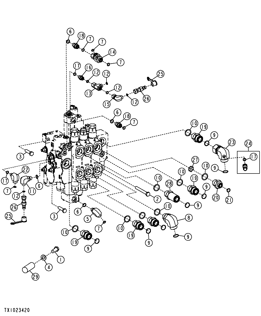 GRAPPLE CONTROL VALVE FITTINGS (PILOT)(SINGLE FUNCTION) (648H)