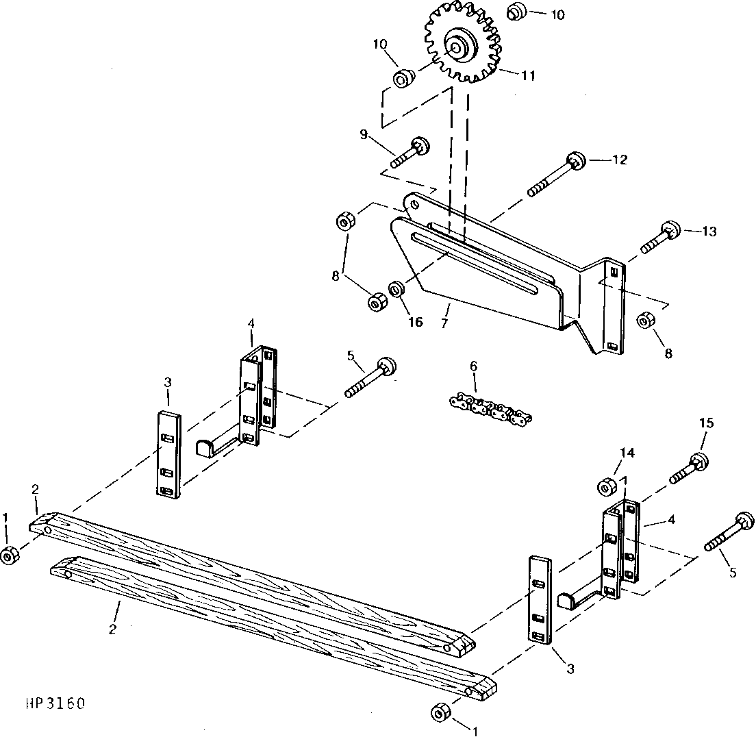 FEEDER CONVEYOR DRIVE CHAIN, TIGHTENER AND GUIDES
