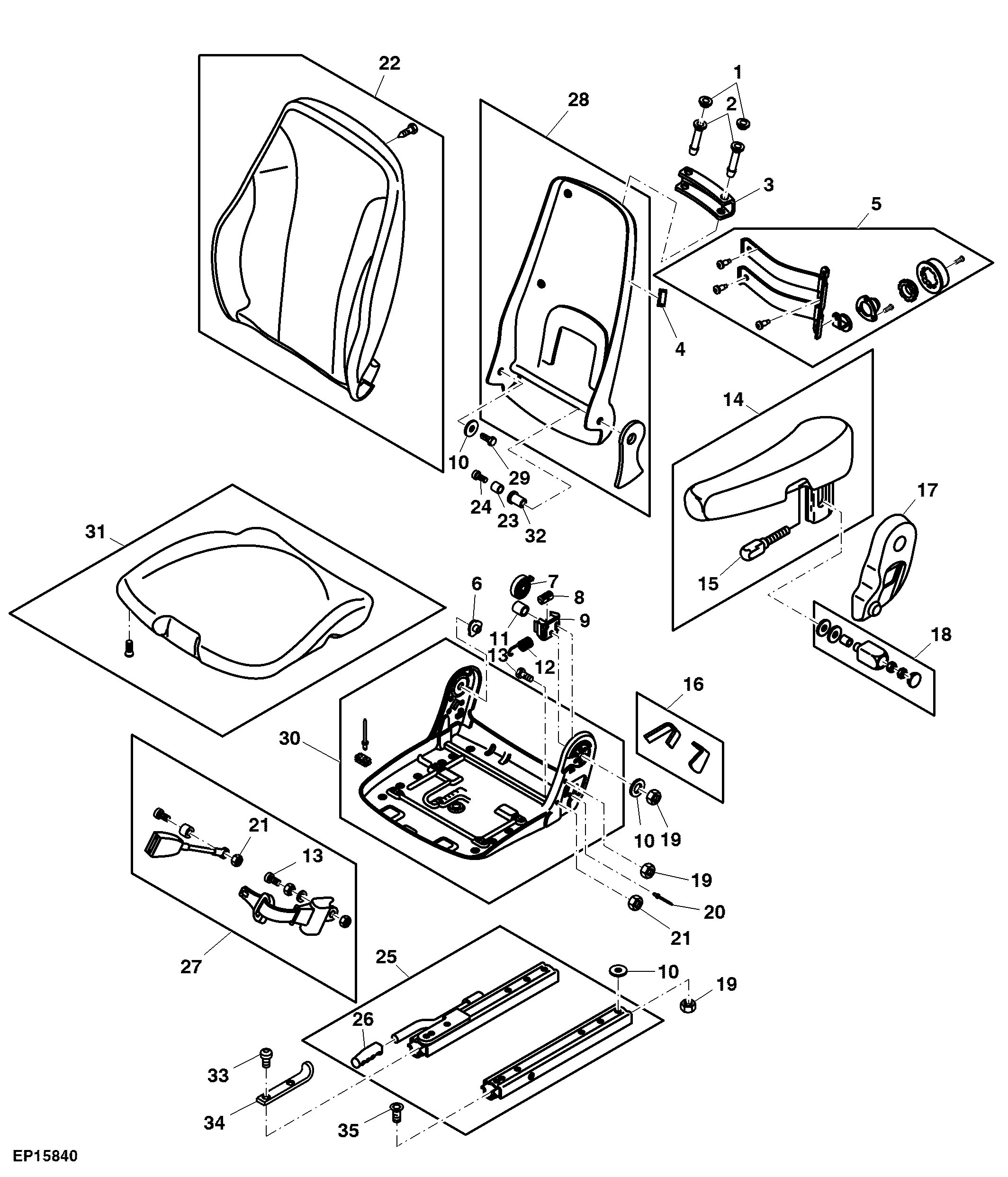 Operator's Seat Cushion, Armrest and Mountings