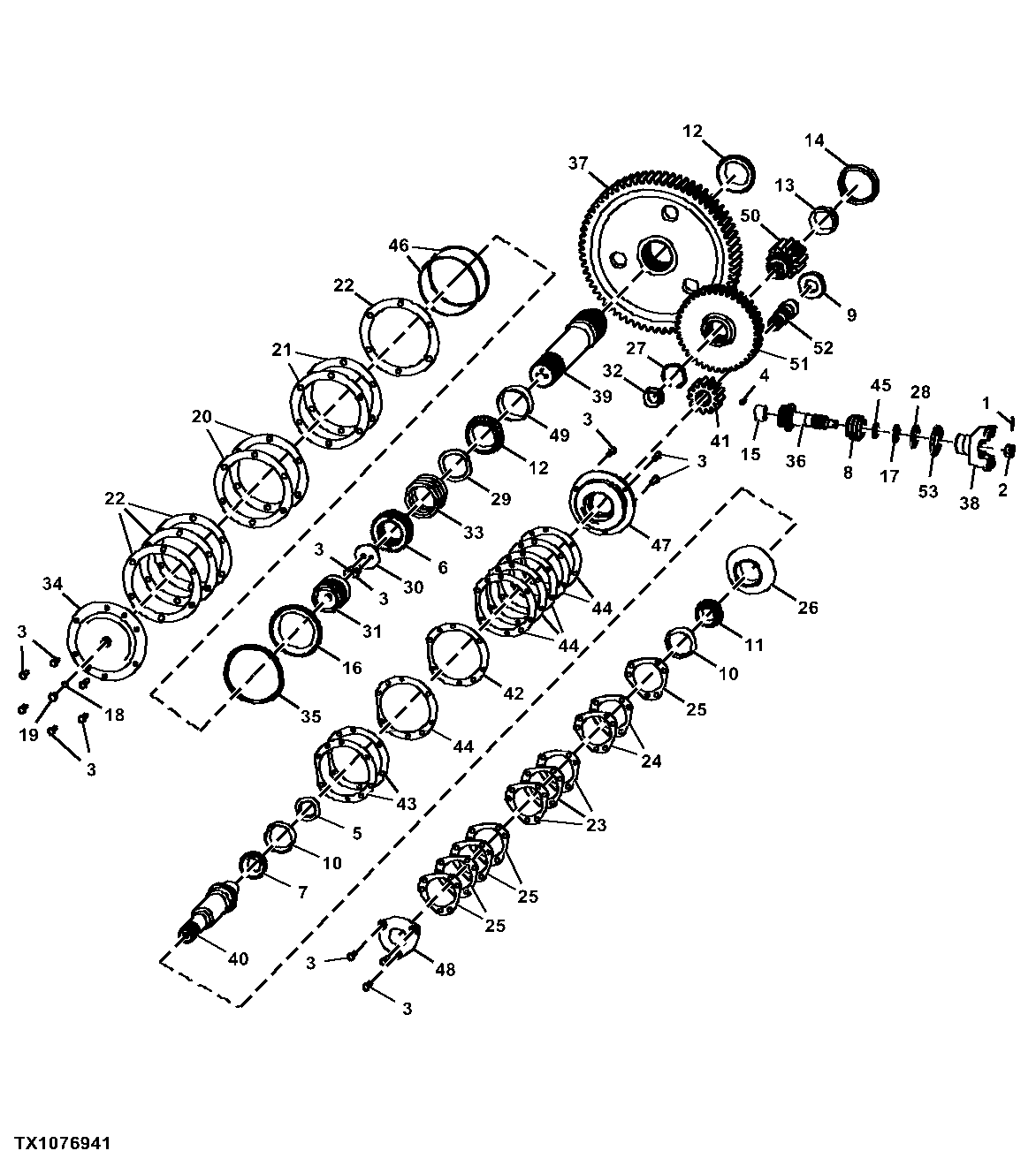 Winch Driven Shaft, Gear and Bearings (High / Low Speed)