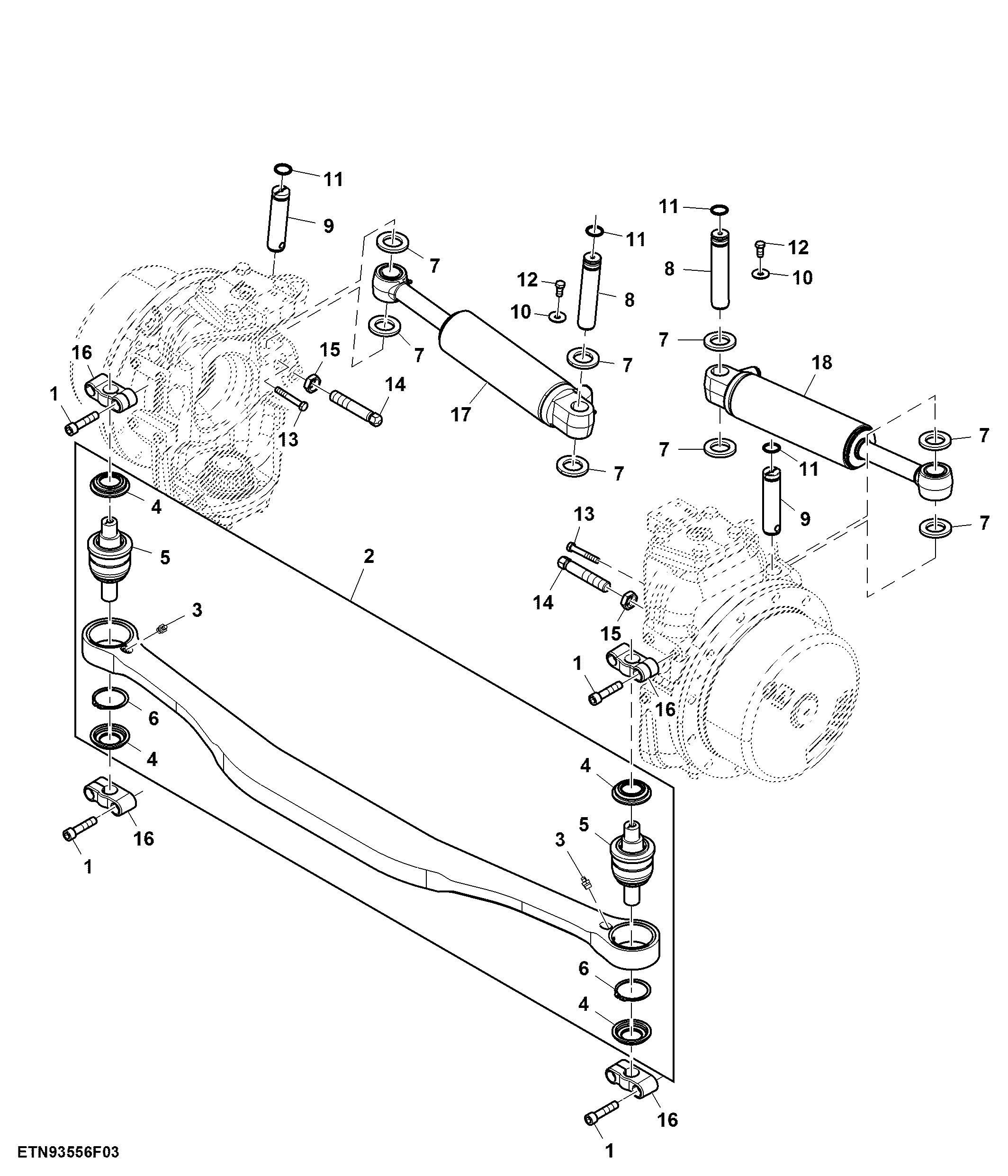 Tie Rod and Steering Cylinder Assembly, Front Axle, 1500 MFWD