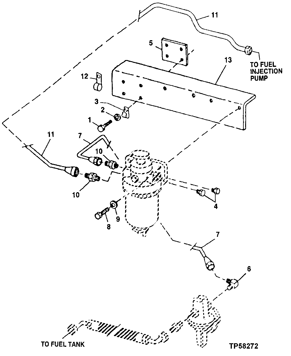 FUEL FILTER BRACKET AND FUEL LINES ( - 713822)