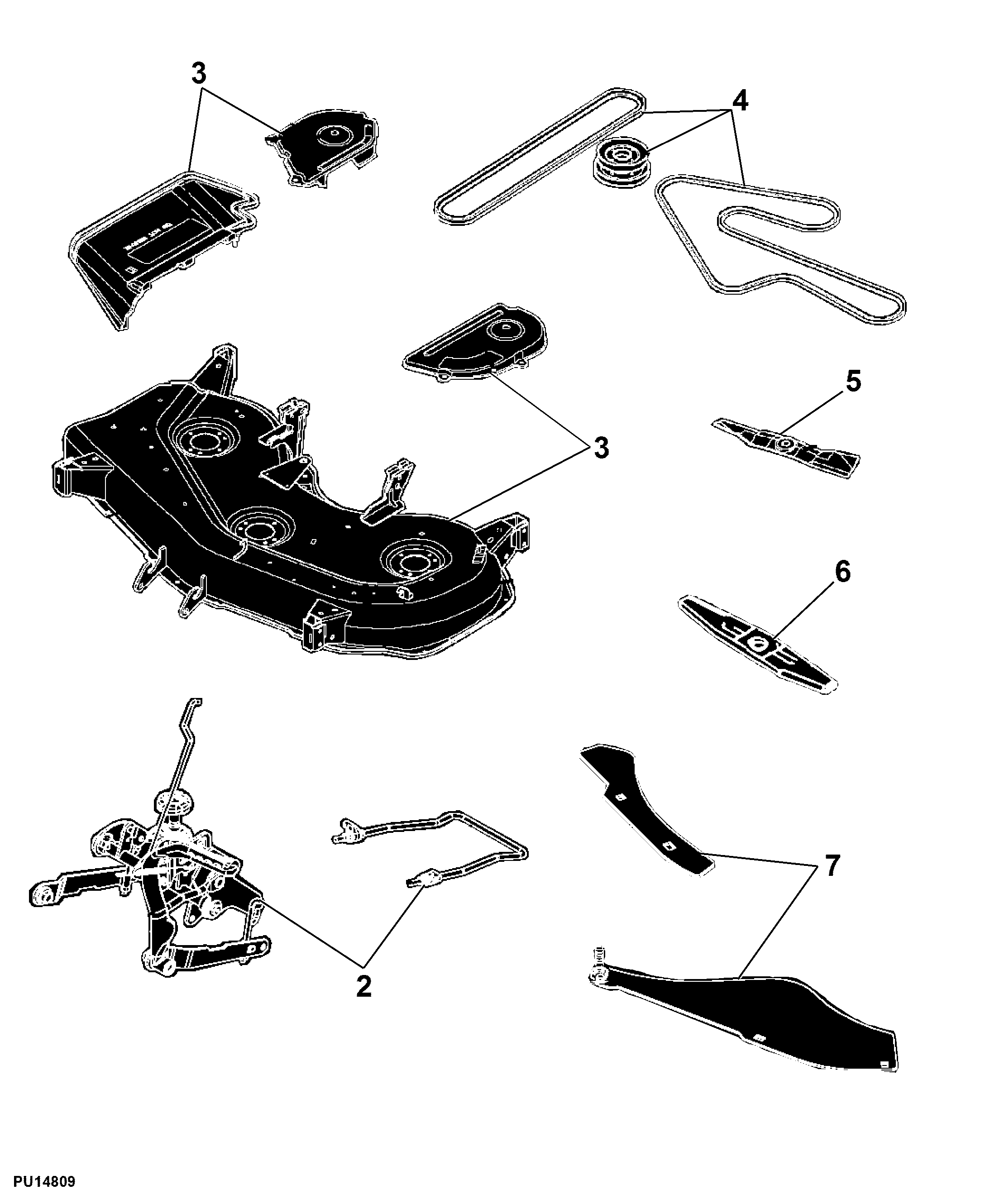 86 MOWER DECK AND LIFT LINKAGE (48) (NON-ROTATABLE ANTI-SCALP WHEELS)