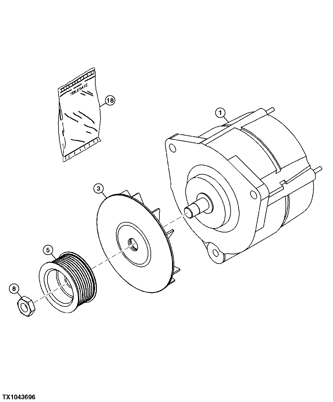 ALTERNATOR, ALTERNATOR FAN AND PULLEY (S.N. 005600-)