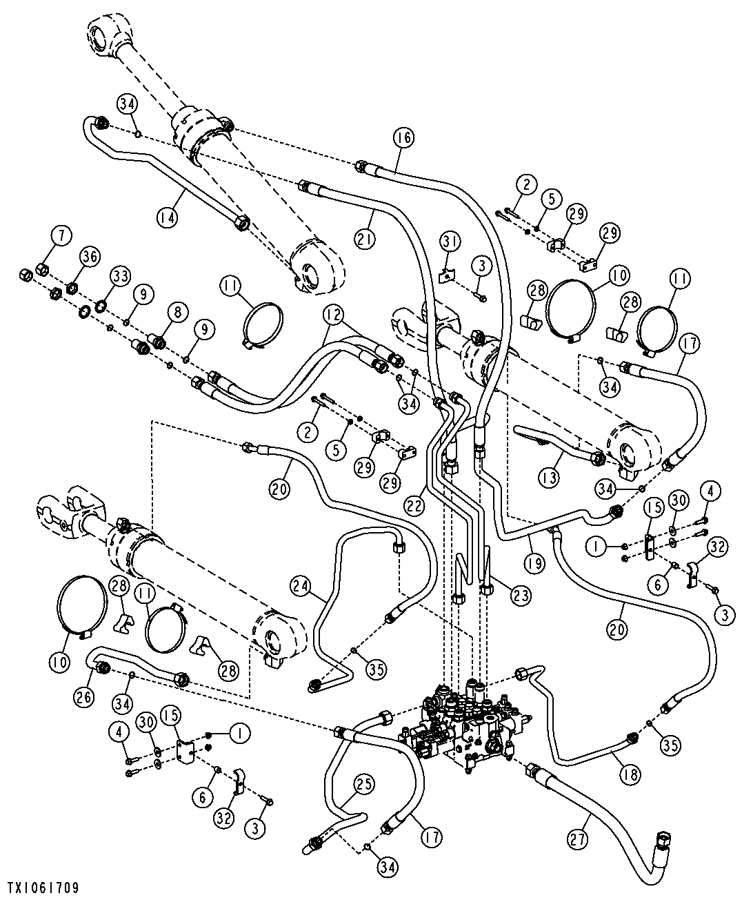 Boom and Bucket Cylinder Hydraulics (Z-Bar) (3-Spool Control Valve)