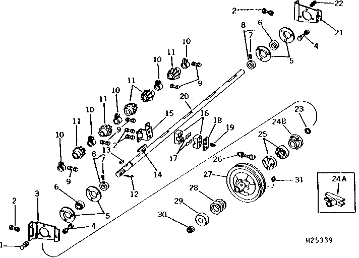 SHOE GRAIN SUPPLY AUGERS DRIVE SHAFT AND SHEAVE