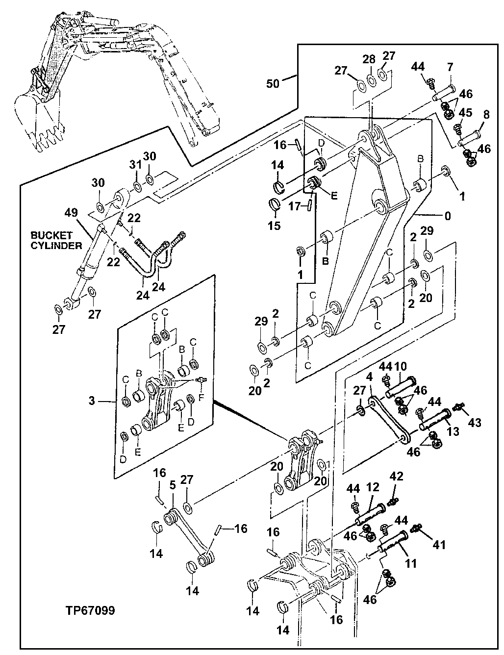 OFFSET ARM, PINS, BUCKET LINKAGE, AND BUCKET CYLINDER HOSES