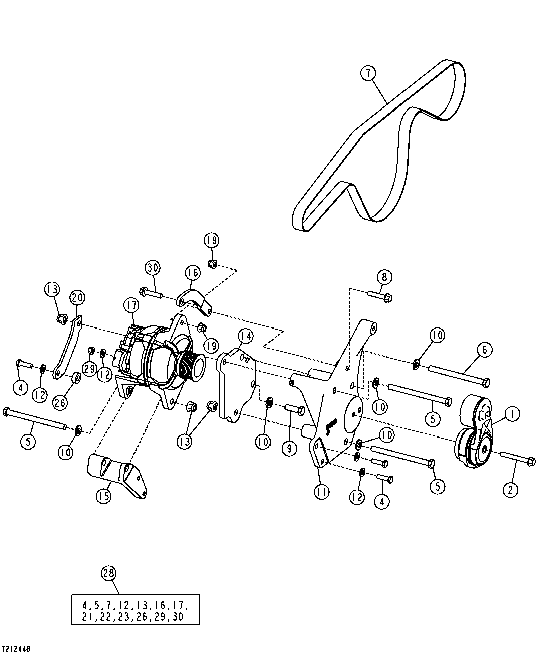 ALTERNATOR, MOUNTING BRACKETS, BELT AND BELT TENSIONER (80 A)