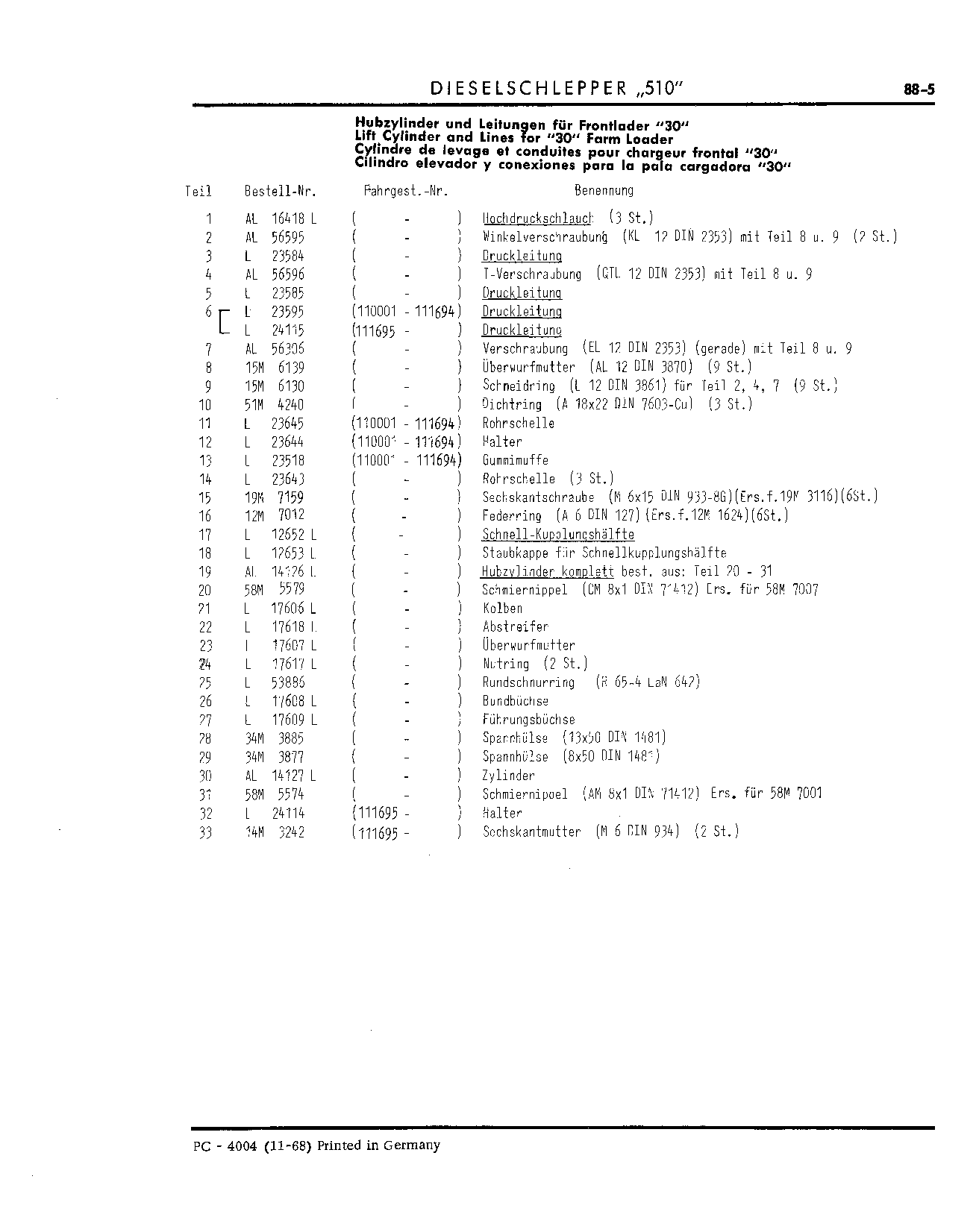 Lift Cylinder (Continued)
