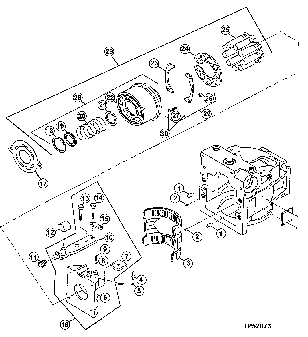 HYDROSTATIC PUMP HOUSING, SWASHPLATE, PISTON AND CYLINDER BLOCK ASSEMBLY
