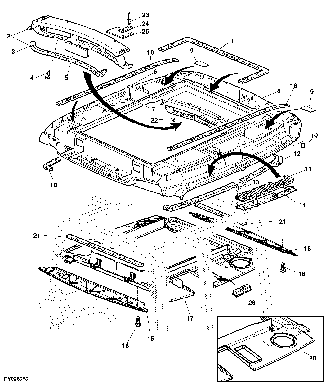 HEADLINER, HEADLINER TRIM (WITH HINGED HATCH, WITH GLASS PANEL IN IT)