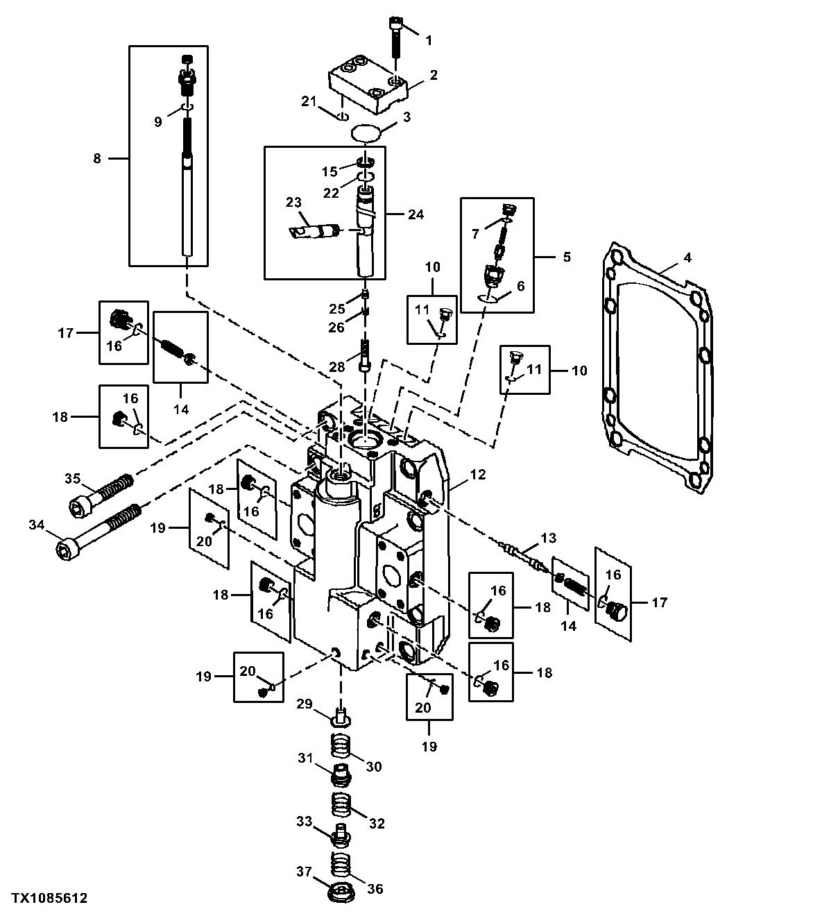 Hydrostatic Track Drive Motor End Cap and Feedback Spring