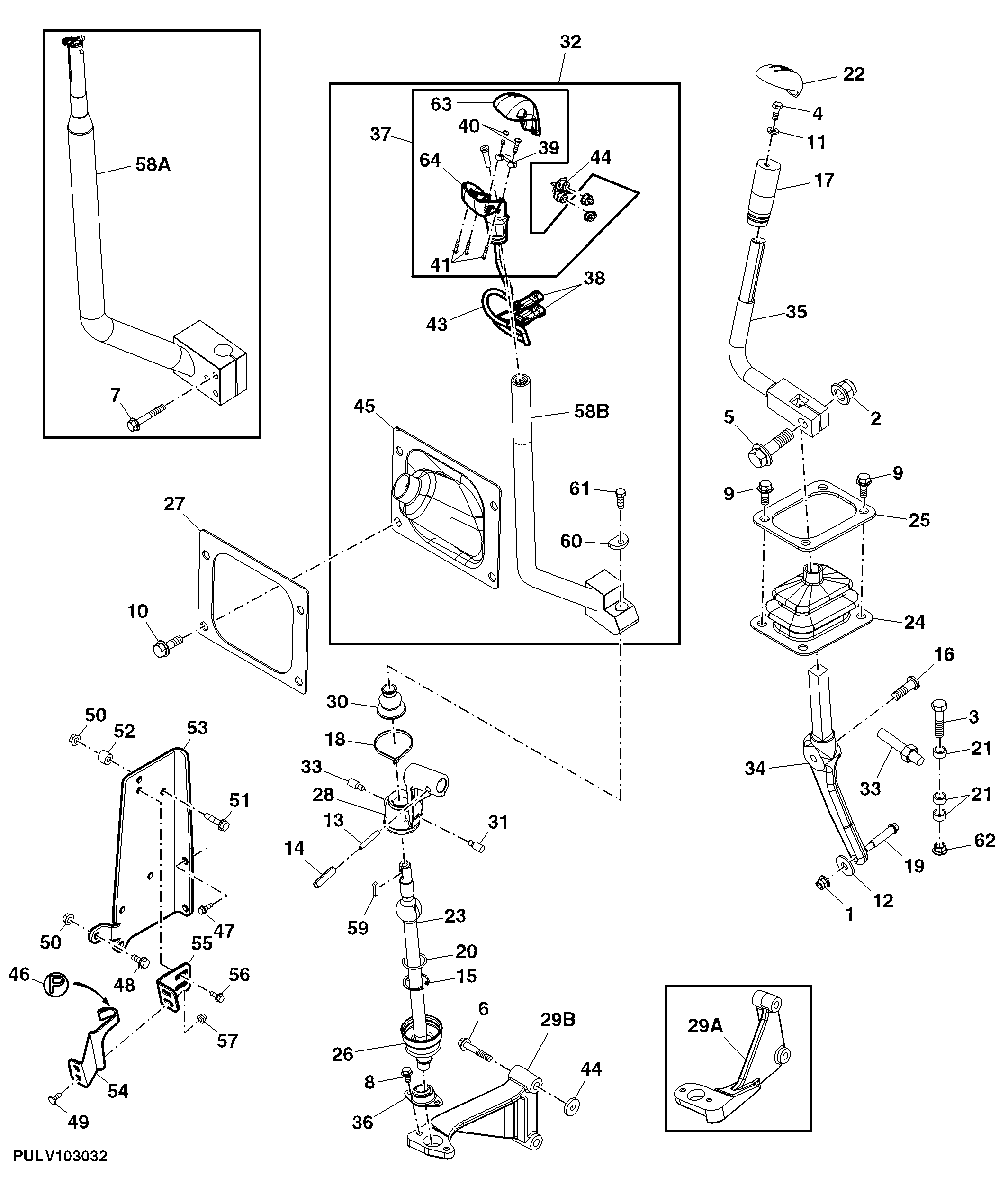 RANGE AND GEAR SHIFT LEVER, PR HI-LOW, OPEN OPERATOR'S STATION