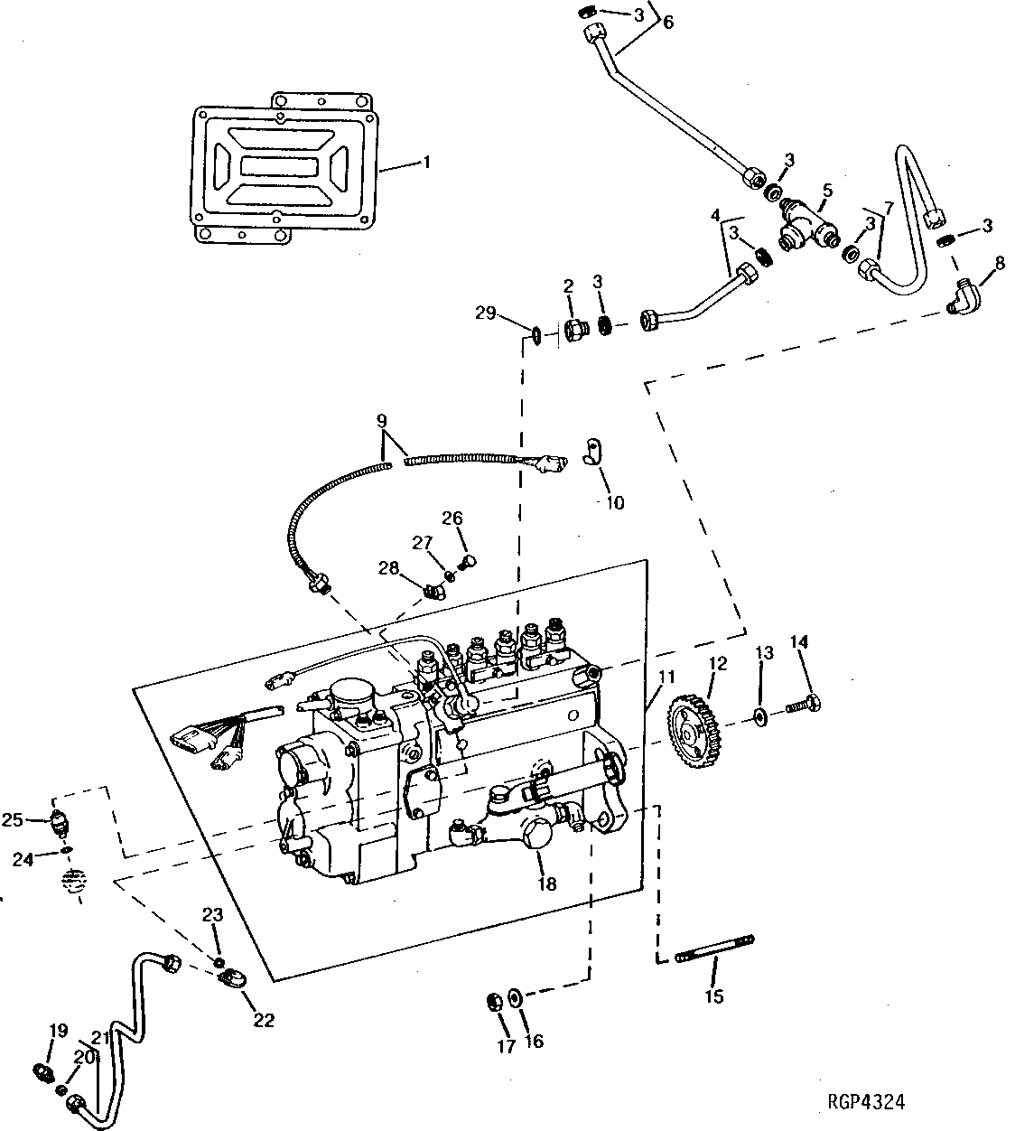 FUEL INJECTION PUMP, LUBE LINE AND ENGINE CONTROLLER (6076HH031)