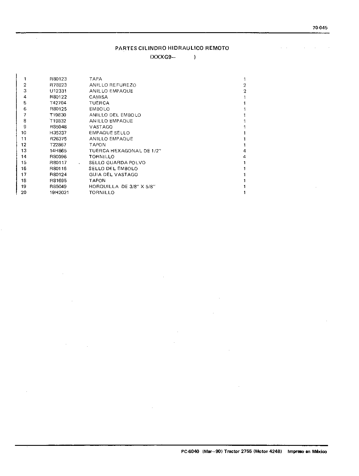 Partes Del Cilindro Hidraulico Remoto