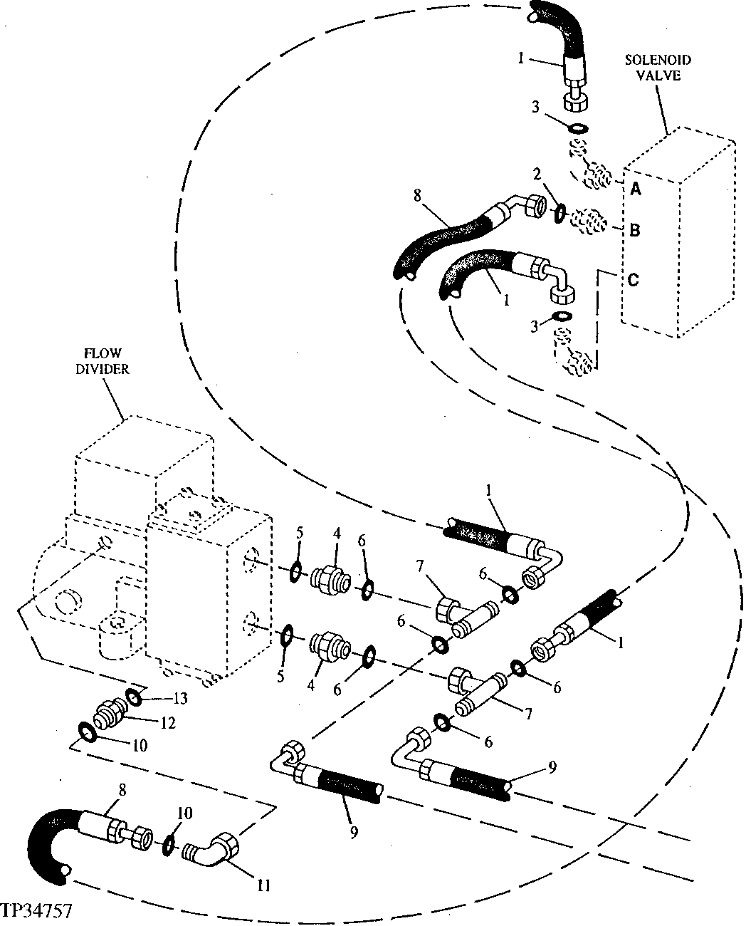 FLOW DIVIDER TO MAIN FRAME HYDRAULIC HOSES (543490 - )
