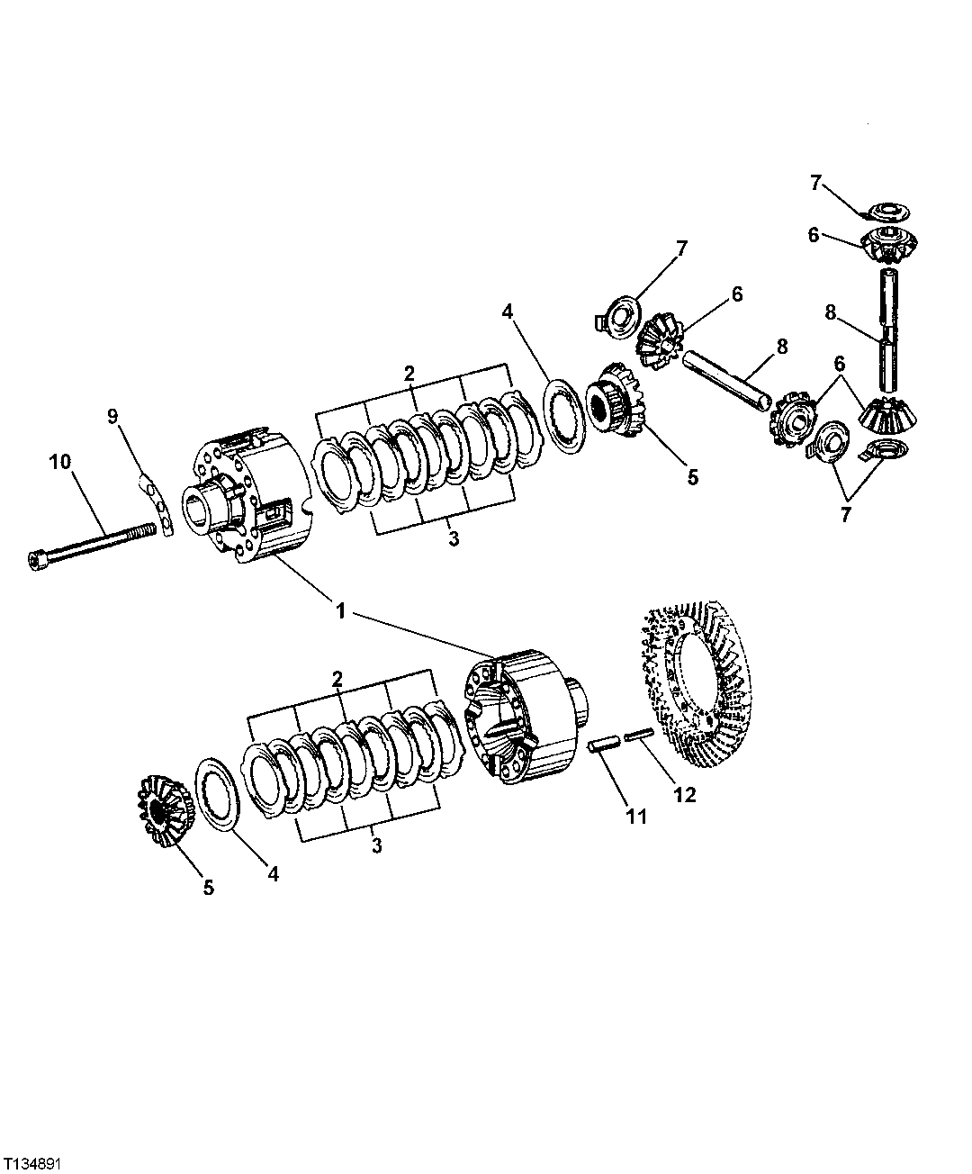FRONT AXLE DIFFERENTIAL HOUSING, BEVEL GEAR AND DISK