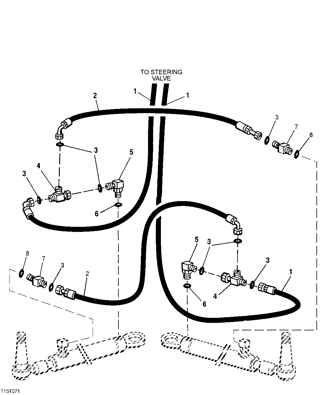 FRONT STEERING MAIN FRAME AND CYLINDER HOSES