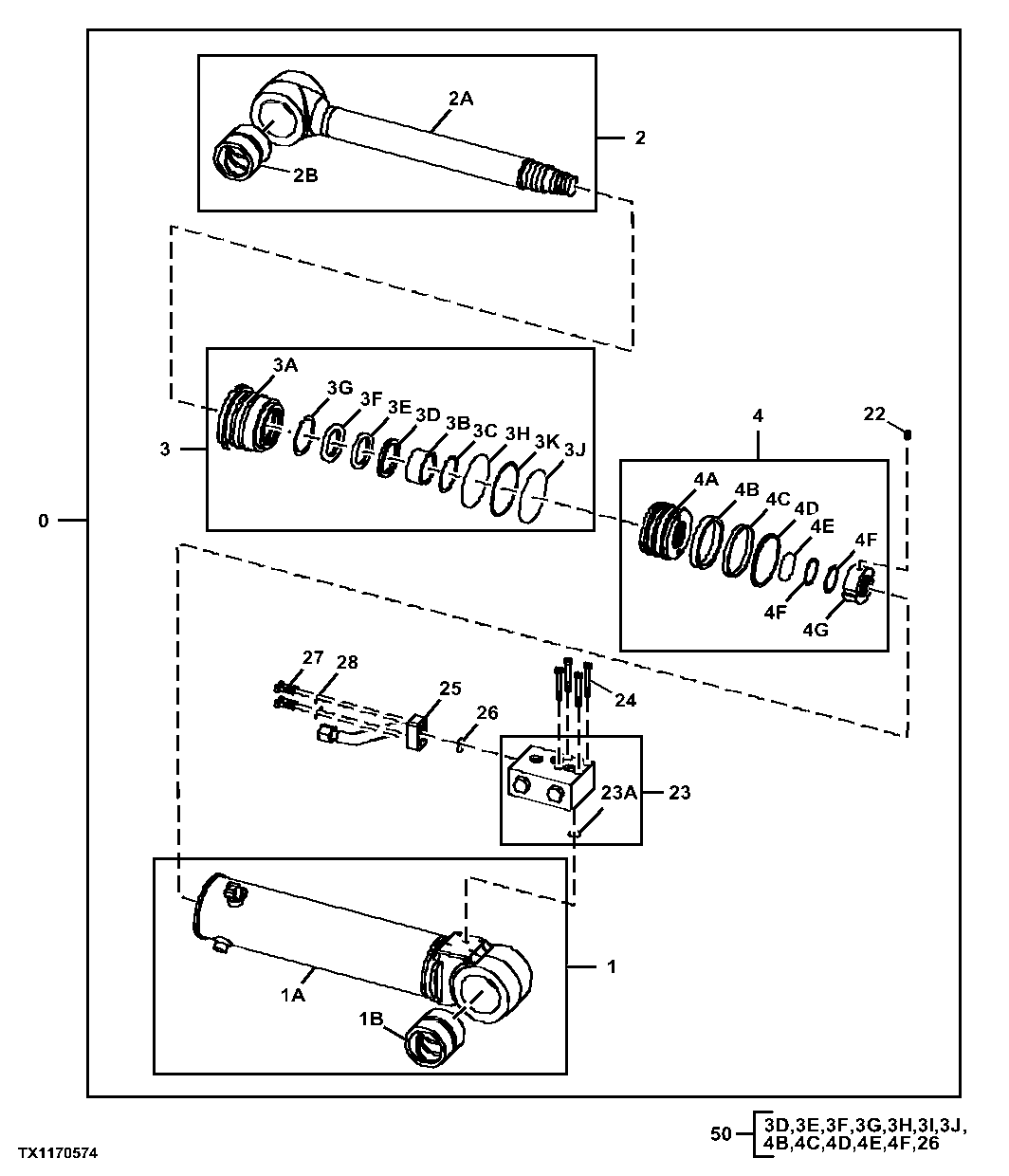 Blade Cylinder Components, Left Front, Right Rear