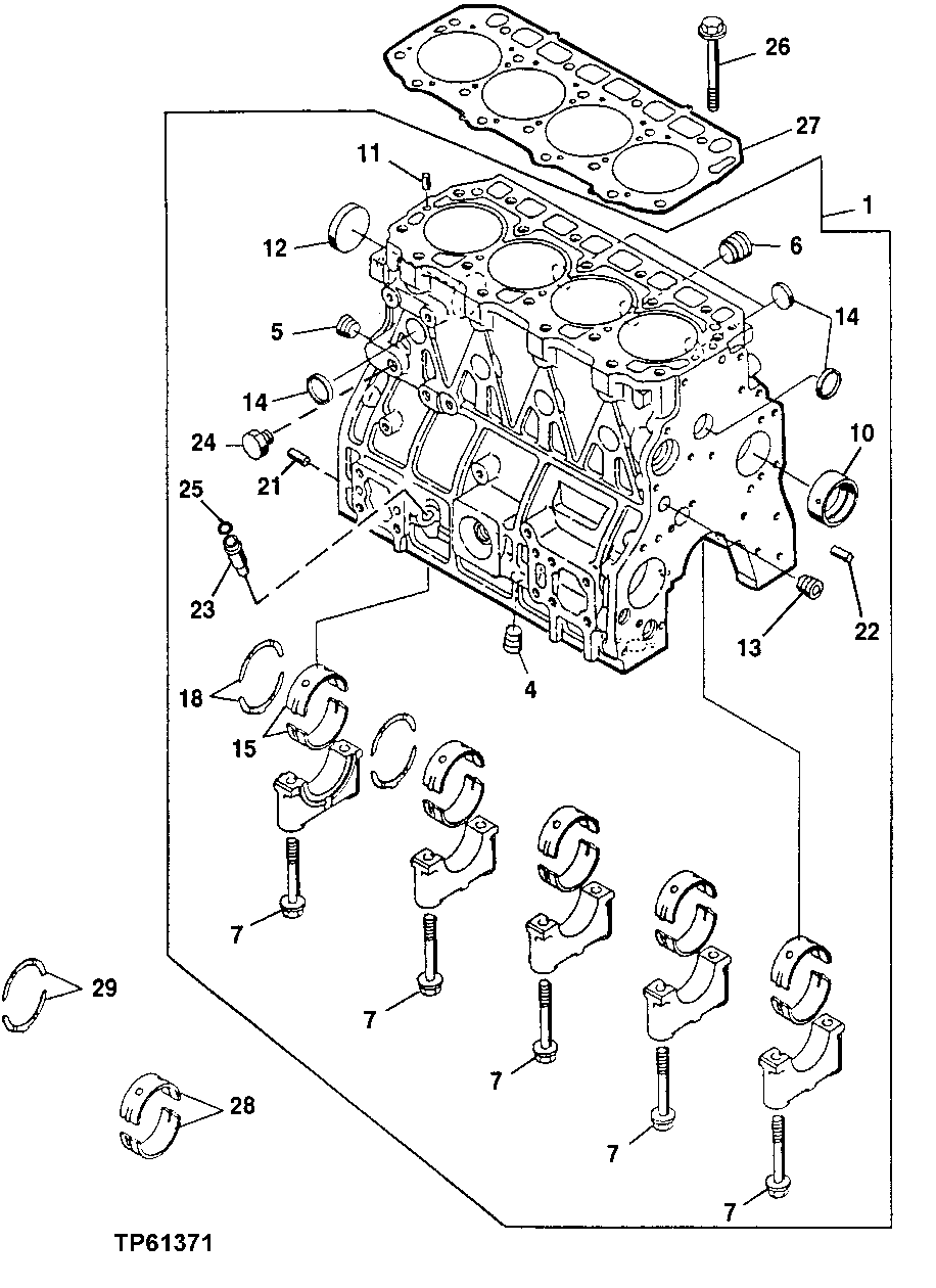 Engine Cylinder Block and Main Bearing Caps