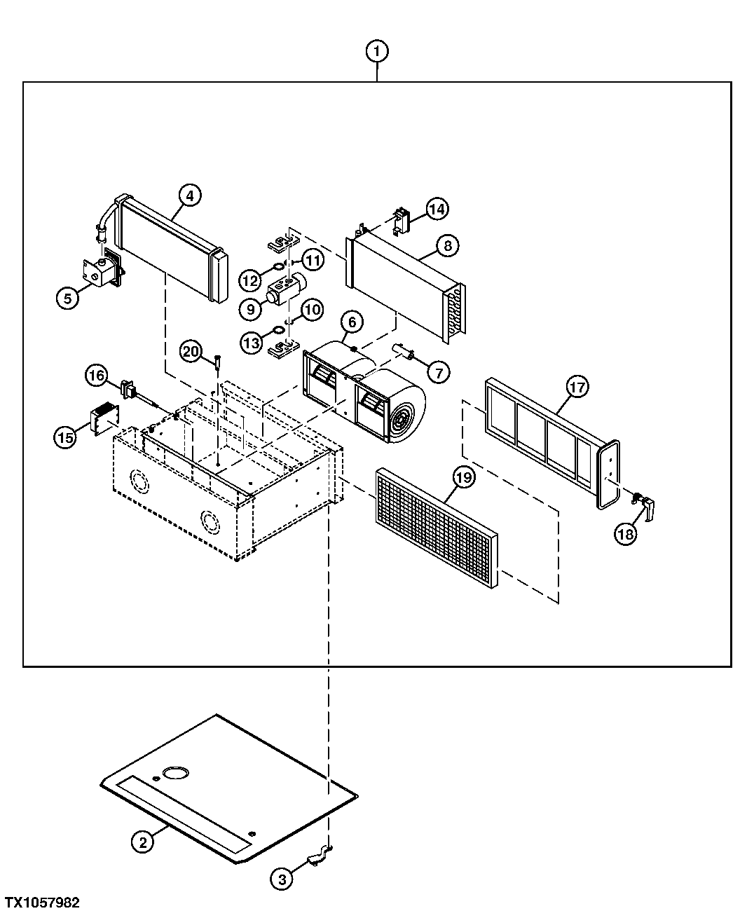 Housing, Heat Exchangers, and Heater Core (Cab Heater / Air Conditioner)
