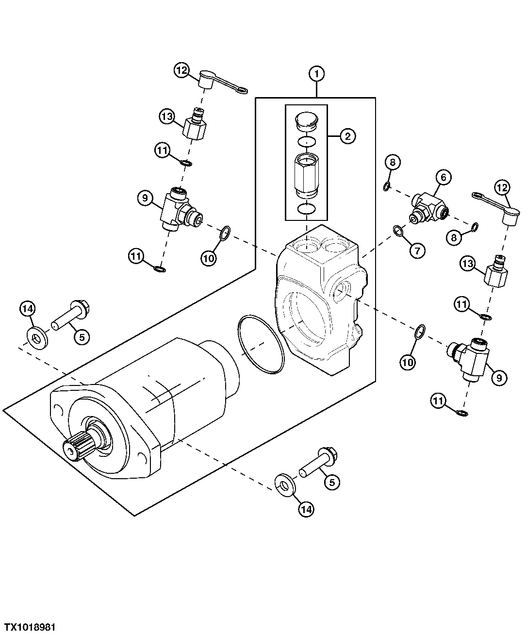 GRAPPLE ROTATE MOTOR AND CROSSOVER RELIEF ASSEMBLY